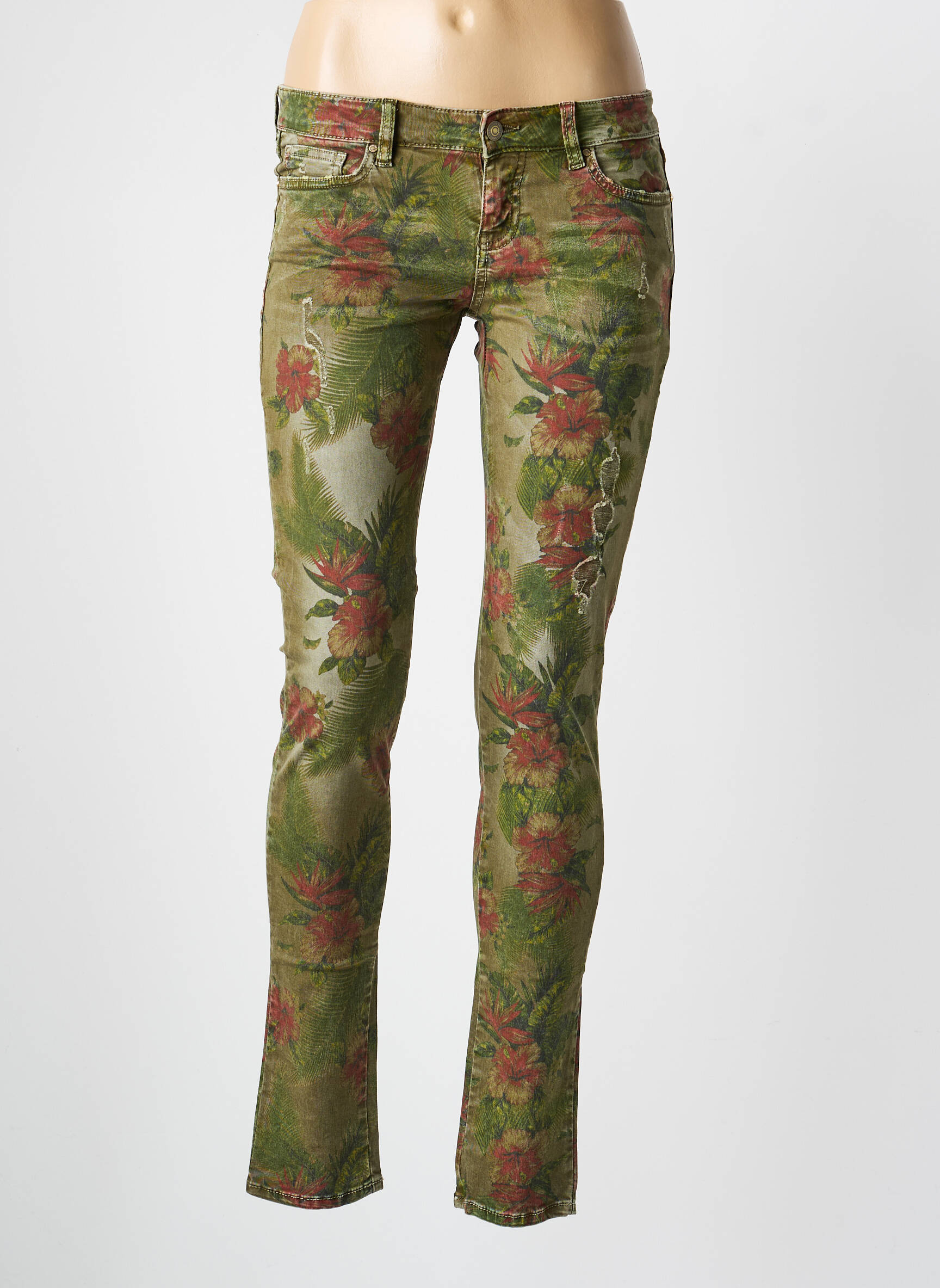 Pantalon slim buzunare verde GUESS femeie