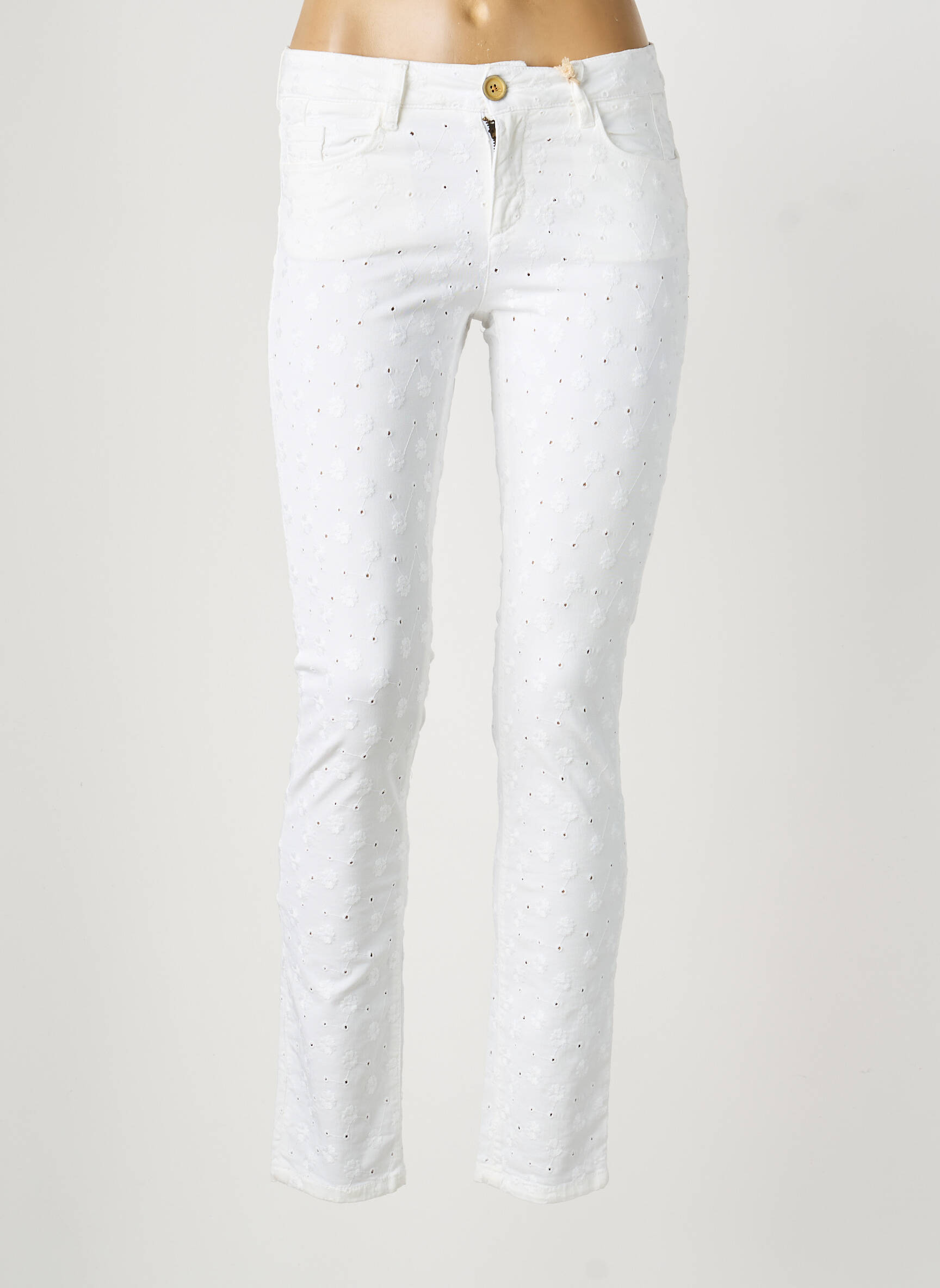 Pantalon slim țesătură poplin mărime normală alb MAYJUNE femeie