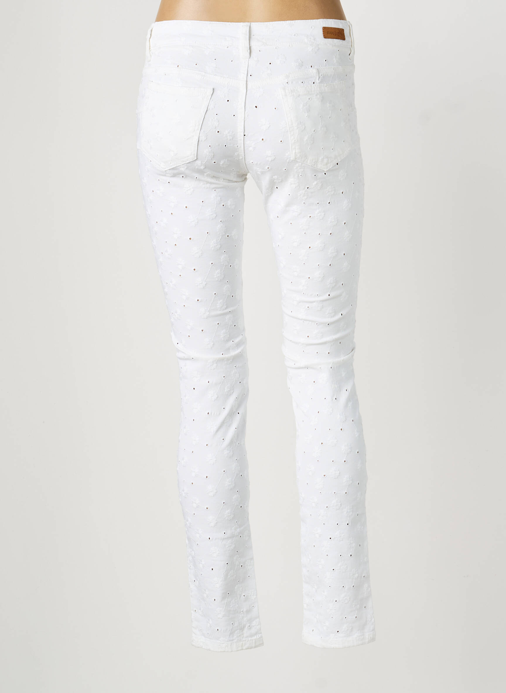 Pantalon slim țesătură poplin mărime normală alb MAYJUNE femeie