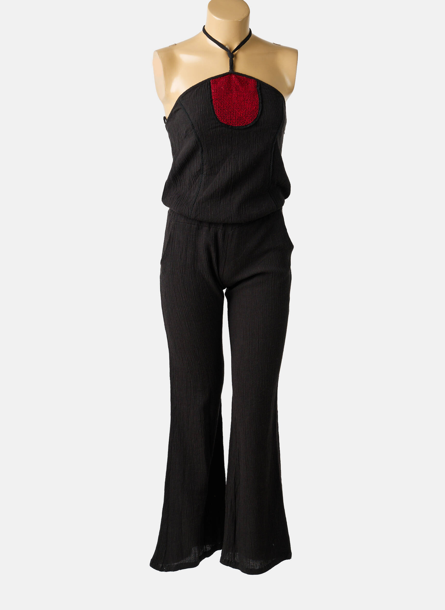 Salopetă-pantalon țesătură crep fără mâneci negru BELAIR femeie