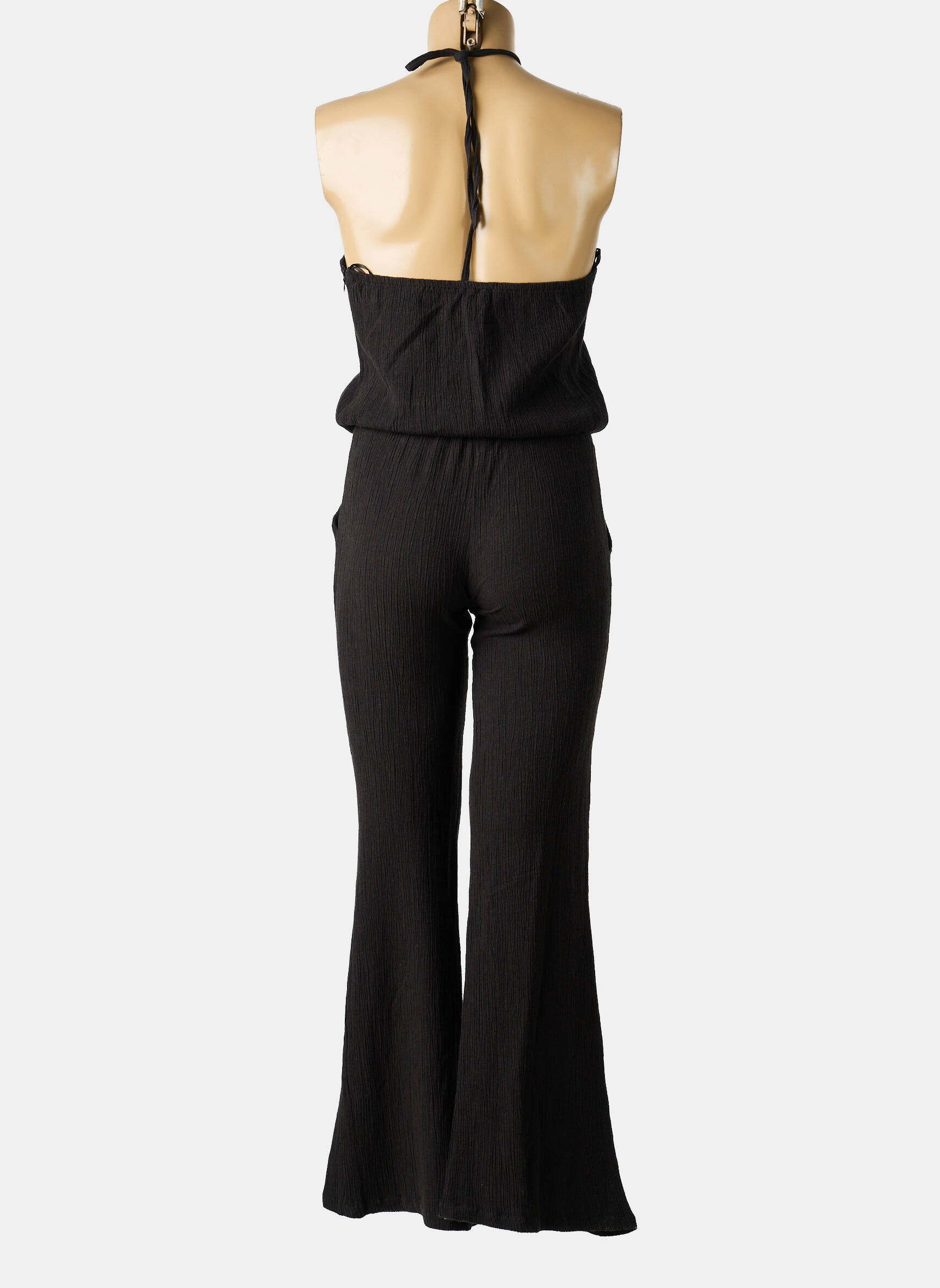 Salopetă-pantalon țesătură crep fără mâneci negru BELAIR femeie