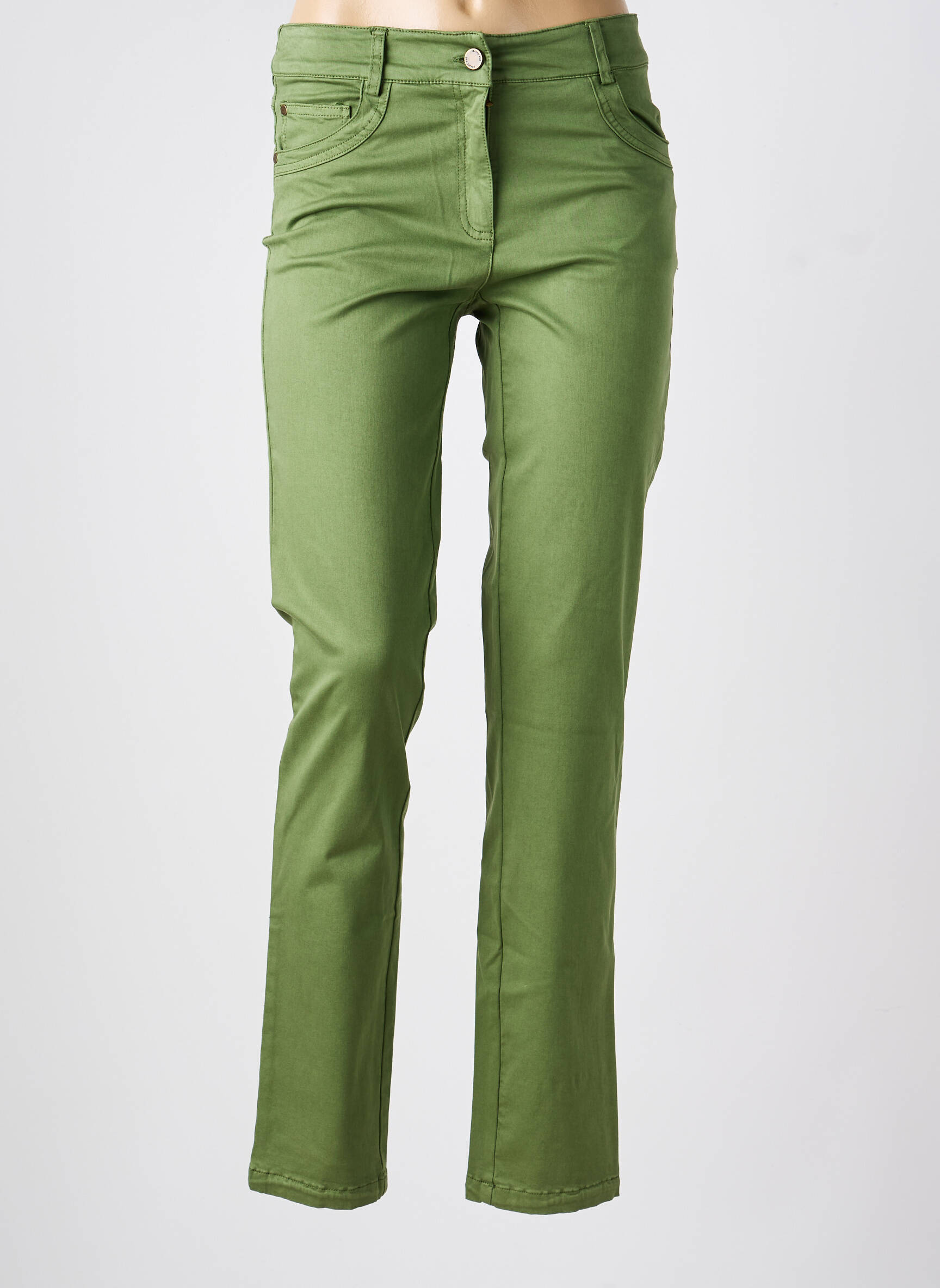 Pantalon slim țesătură poplin mărime normală verde PAZ TORRAS femeie