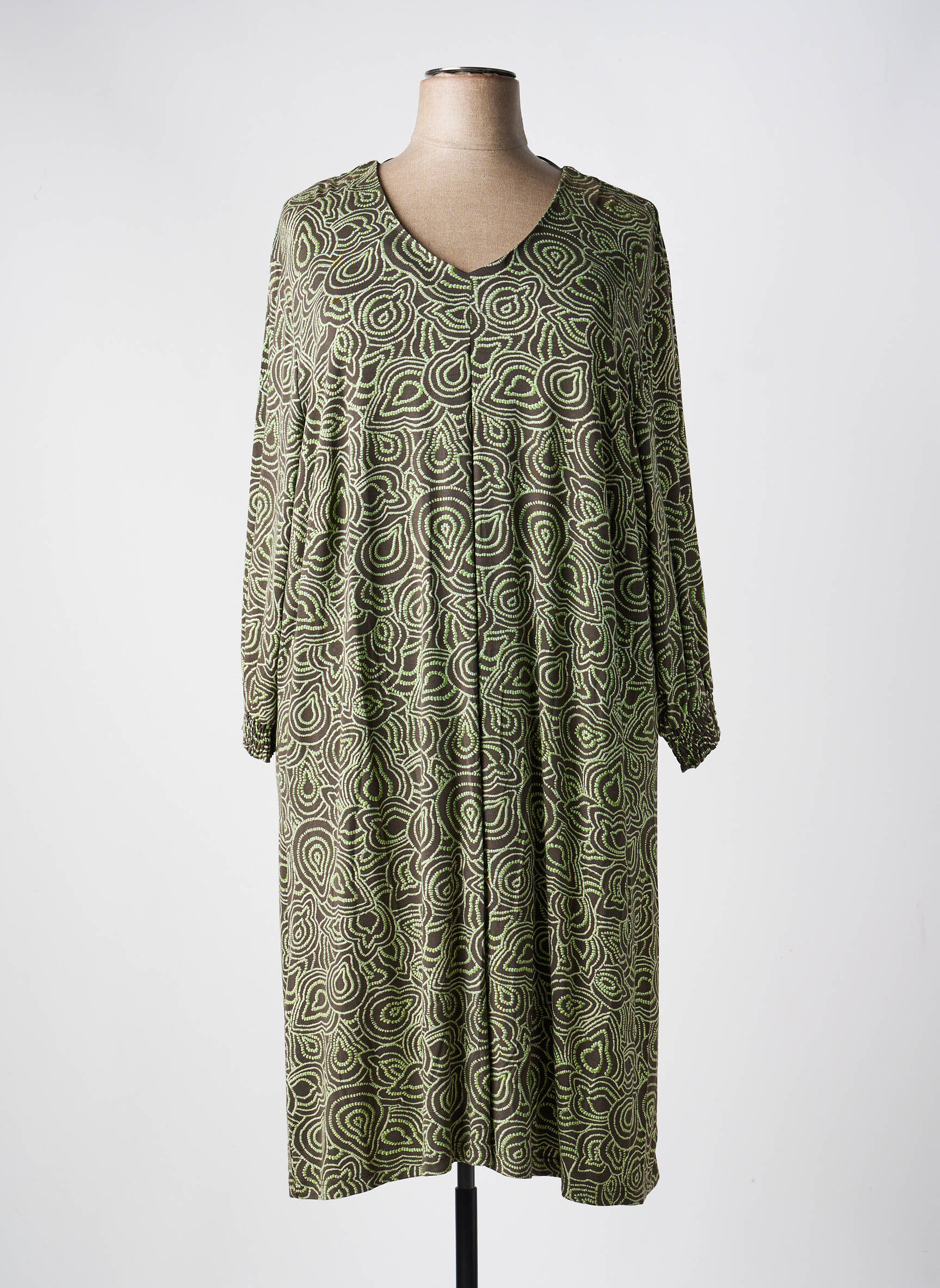 Rochie midi imprimeu fantezie mâneci lungi verde CISO femeie