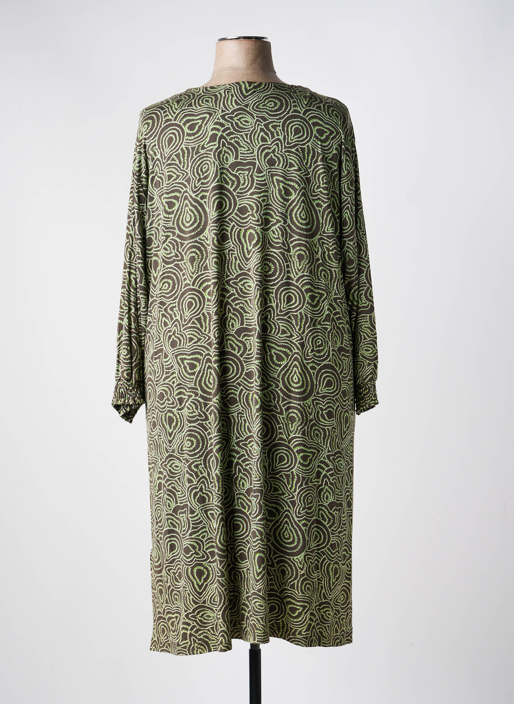 Rochie midi imprimeu fantezie mâneci lungi verde CISO femeie