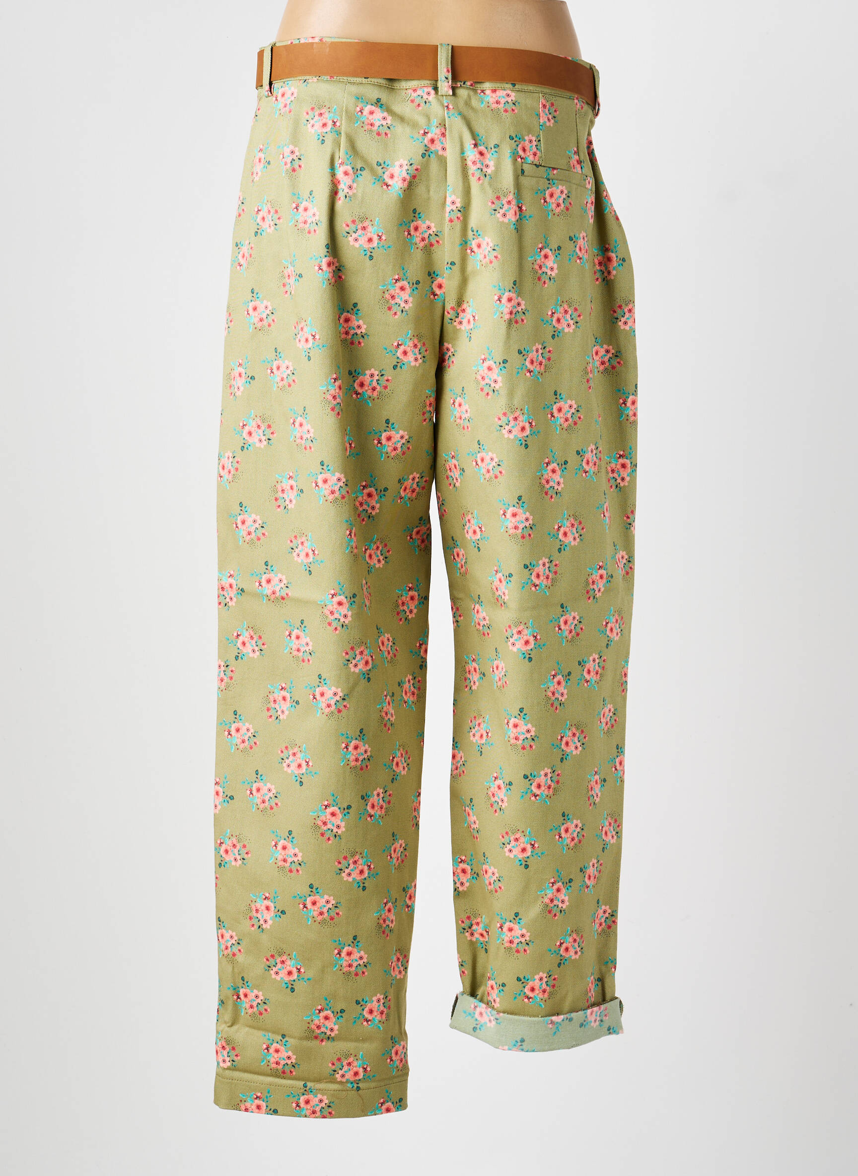 Pantalon drept închidere cu fermoar sub clapetă cu nasturi verde DIXIE femeie