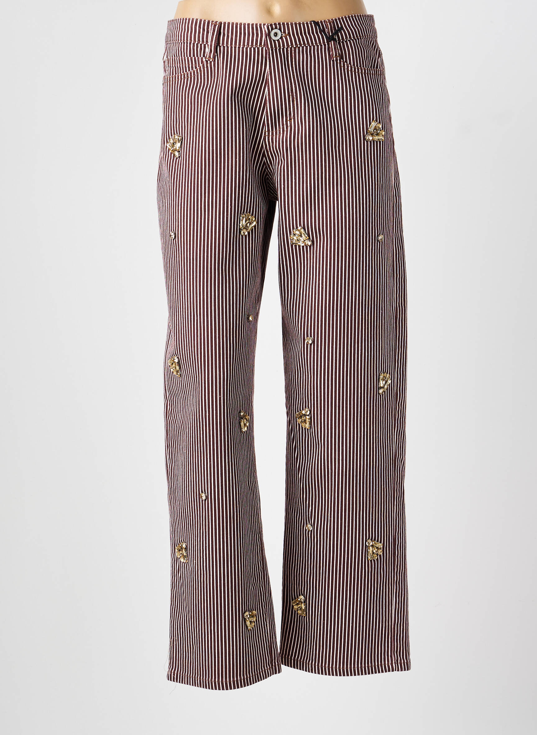 Pantalon drept închidere cu fermoar sub clapetă cu nasturi maro PLEASE femeie