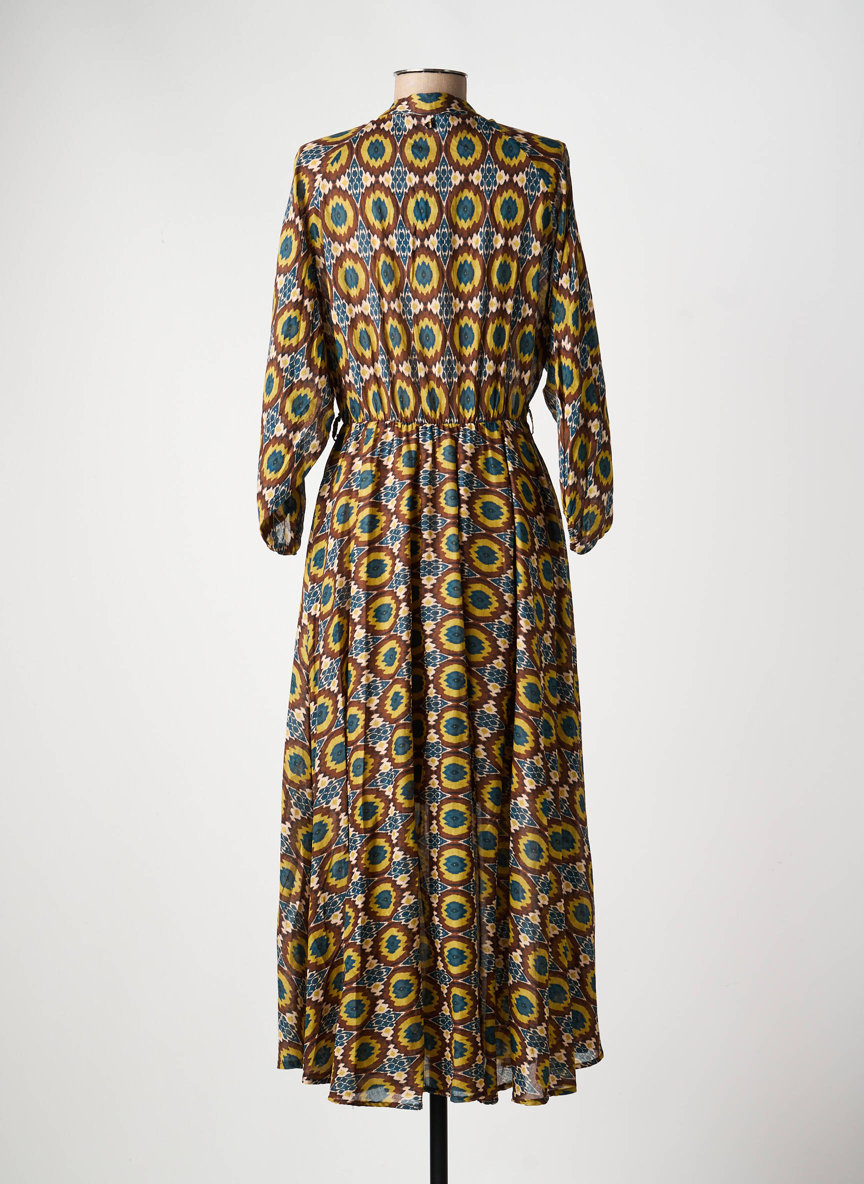 Rochie lungă imprimeu fantezie mâneci lungi verde DIXIE femeie
