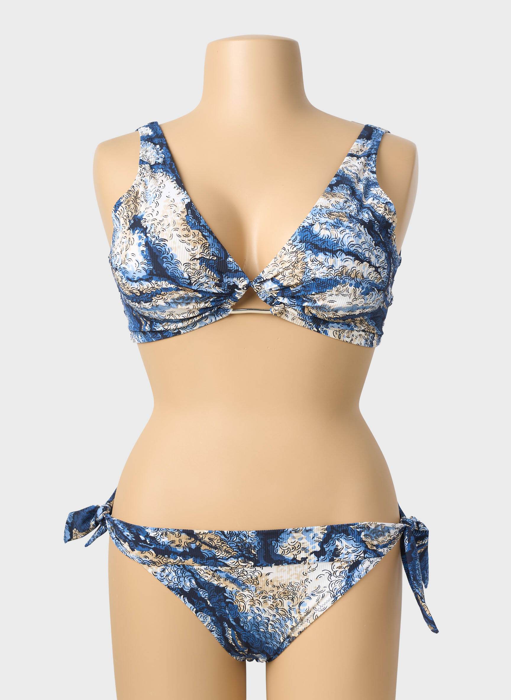 Costum de baie din două piese elasticitate sutien balconet cu decolteu înalt albastru PAIN DE SUCRE femeie