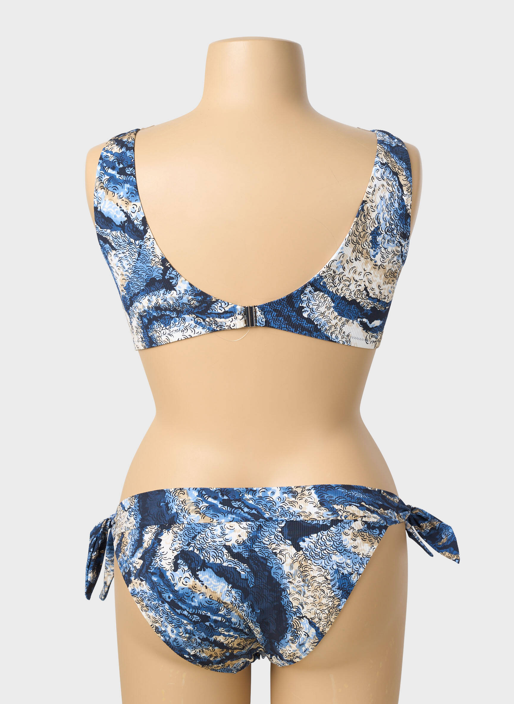 Costum de baie din două piese elasticitate sutien balconet cu decolteu înalt albastru PAIN DE SUCRE femeie