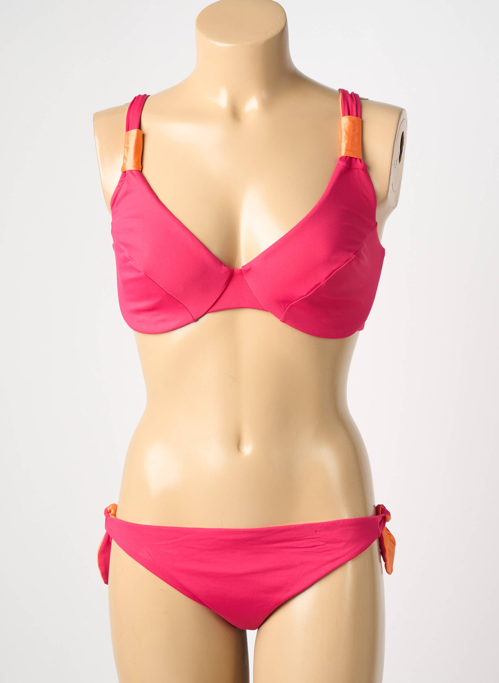 Costum de baie din două piese elasticitate sutien balconet cu decolteu înalt roz VERDISSIMA femeie