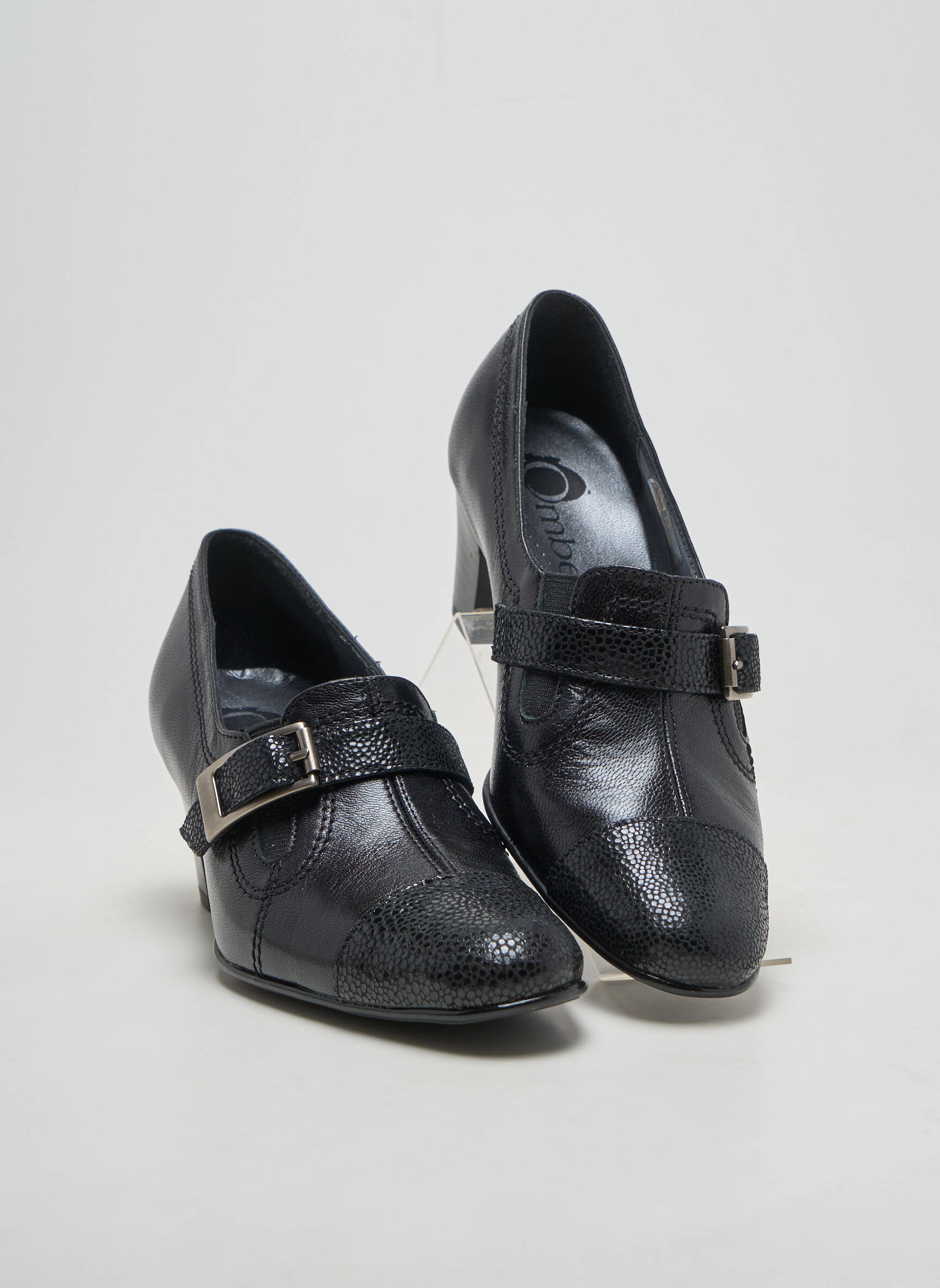 Mocasini material neted toc de 4 la 6 cm negru OMBELLE femeie
