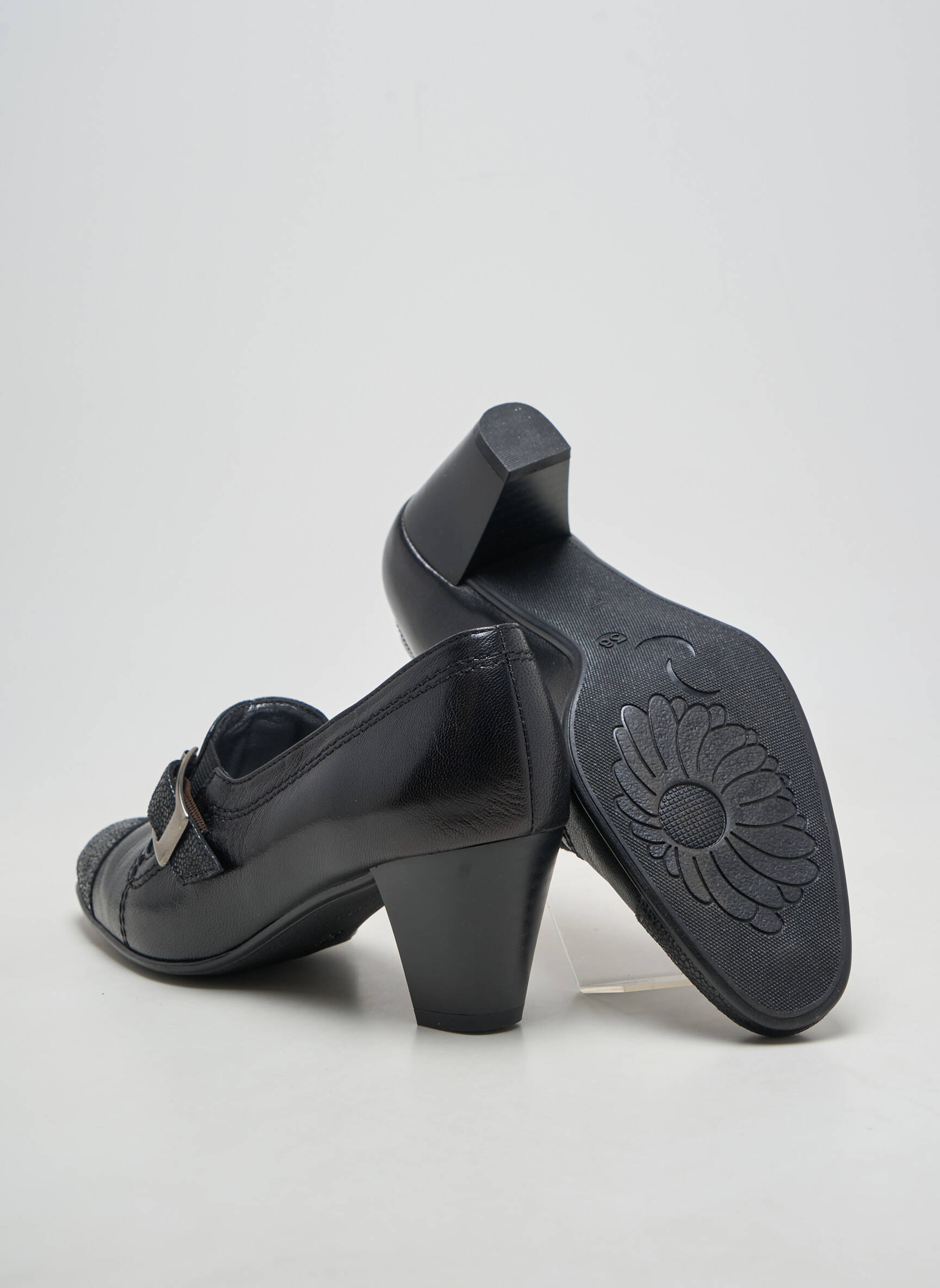 Mocasini material neted toc de 4 la 6 cm negru OMBELLE femeie