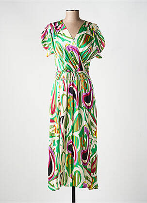 Rochie midi croială fluidă mâneci scurte verde PAKO LITTO femeie