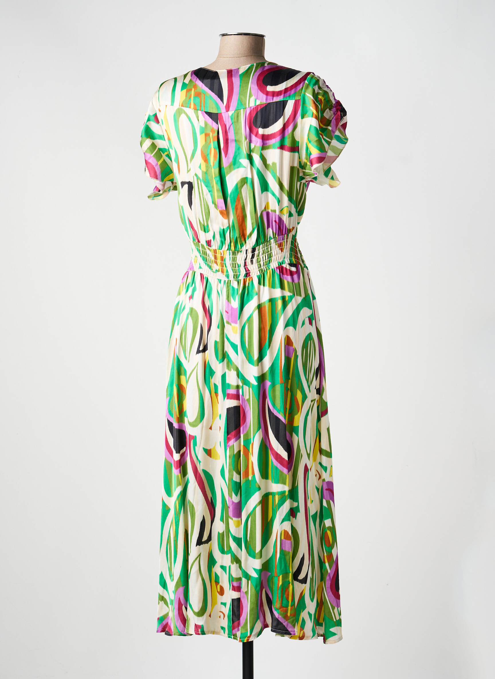 Rochie midi croială fluidă mâneci scurte verde PAKO LITTO femeie