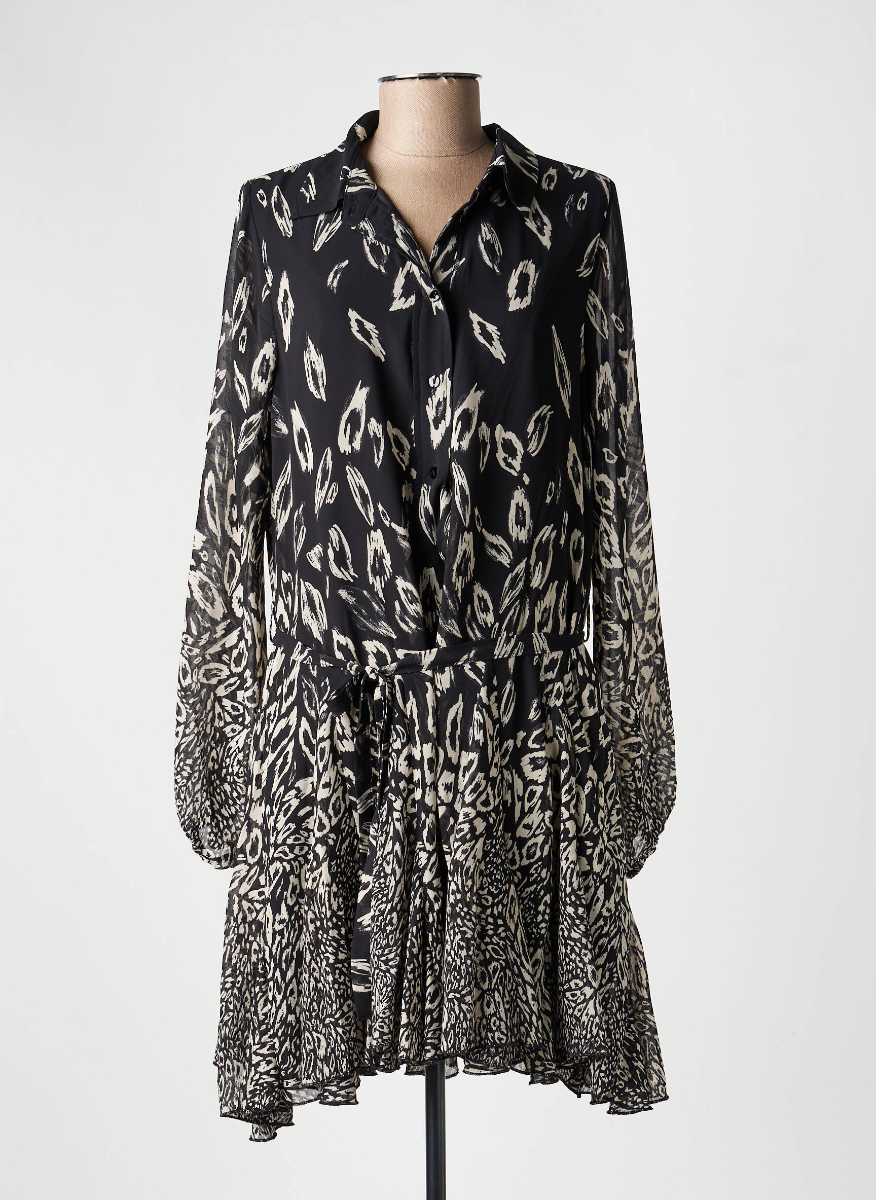 Rochie scurtă croială evazată mâneci lungi negru MOLLY BRACKEN femeie