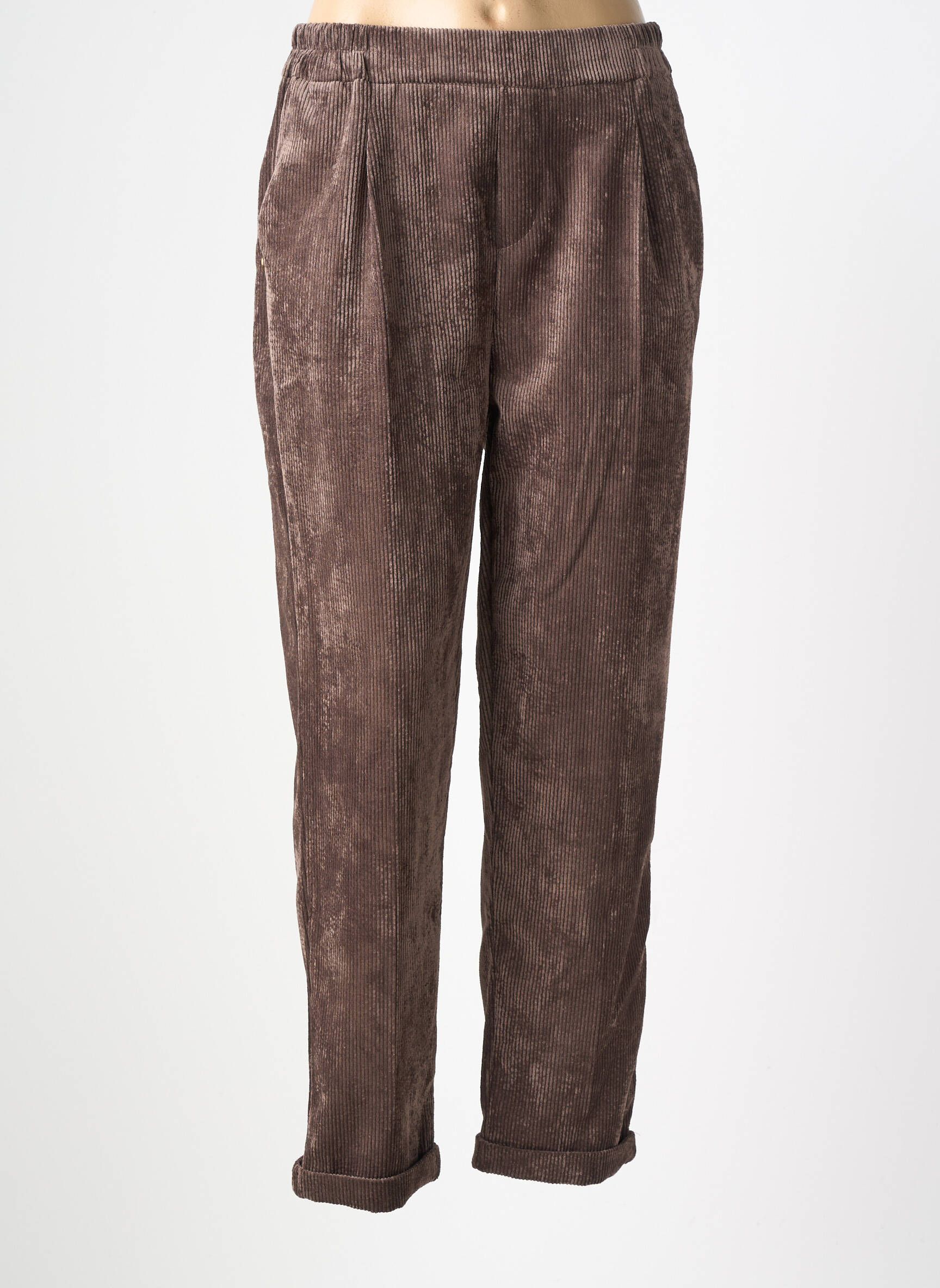 Pantalon drept talie elastică maro PAKO LITTO femeie
