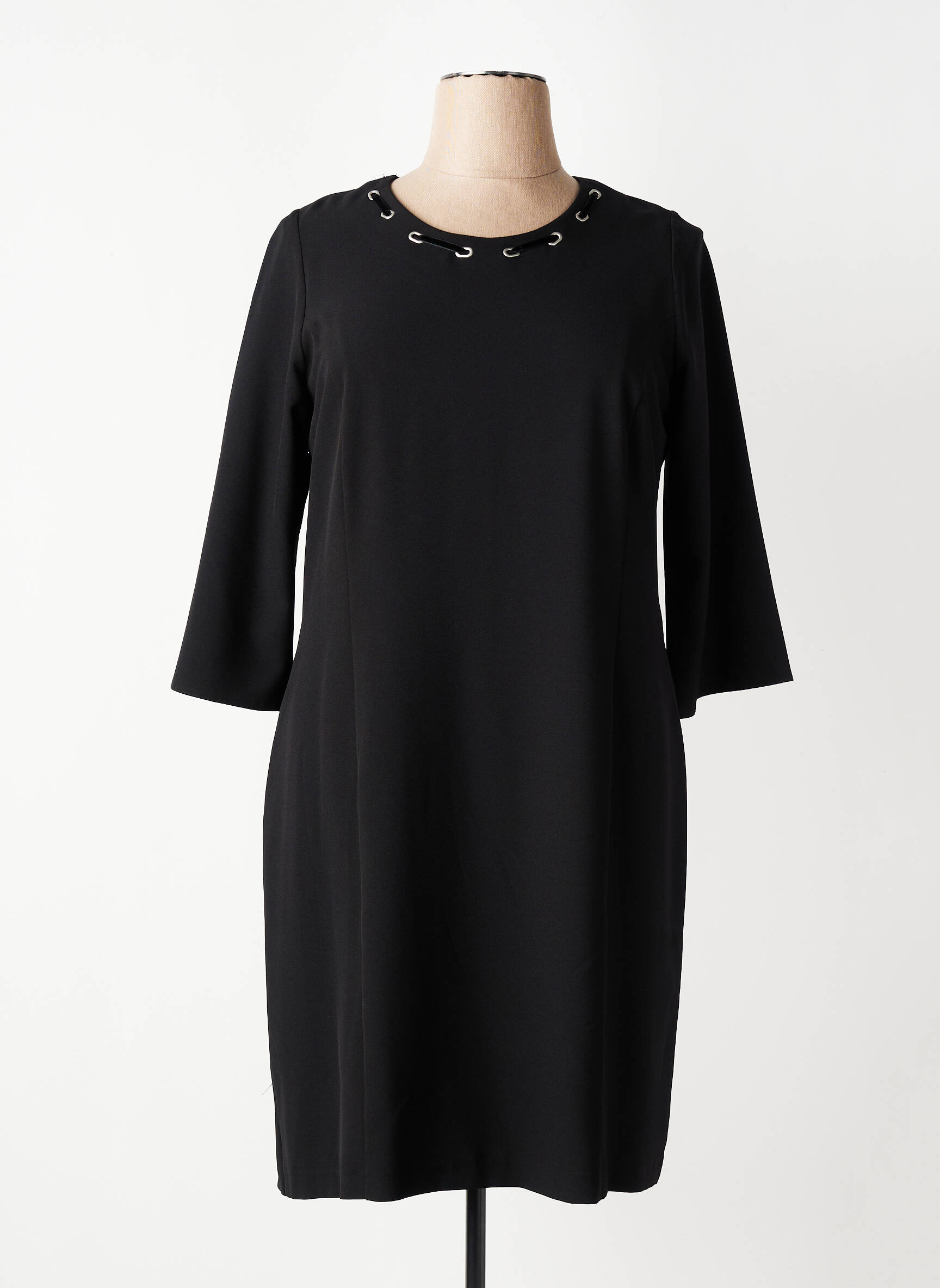 Rochie midi țesătură crep mâneci lungi negru IMPULSION femeie