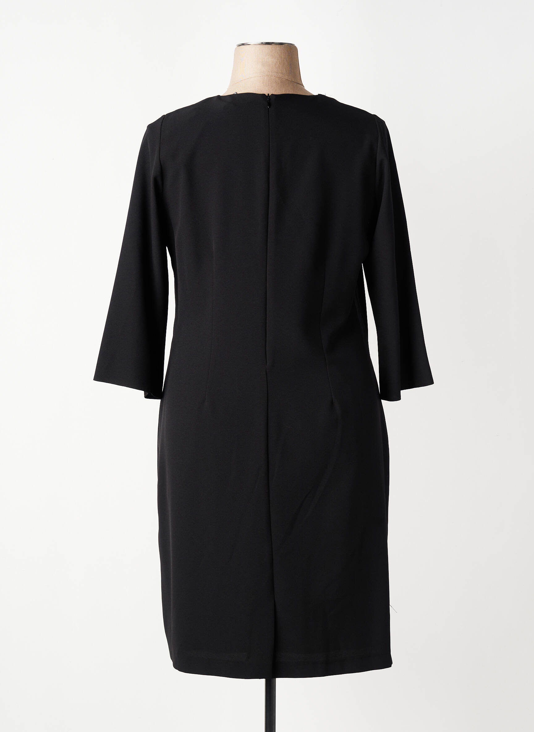 Rochie midi țesătură crep mâneci lungi negru IMPULSION femeie