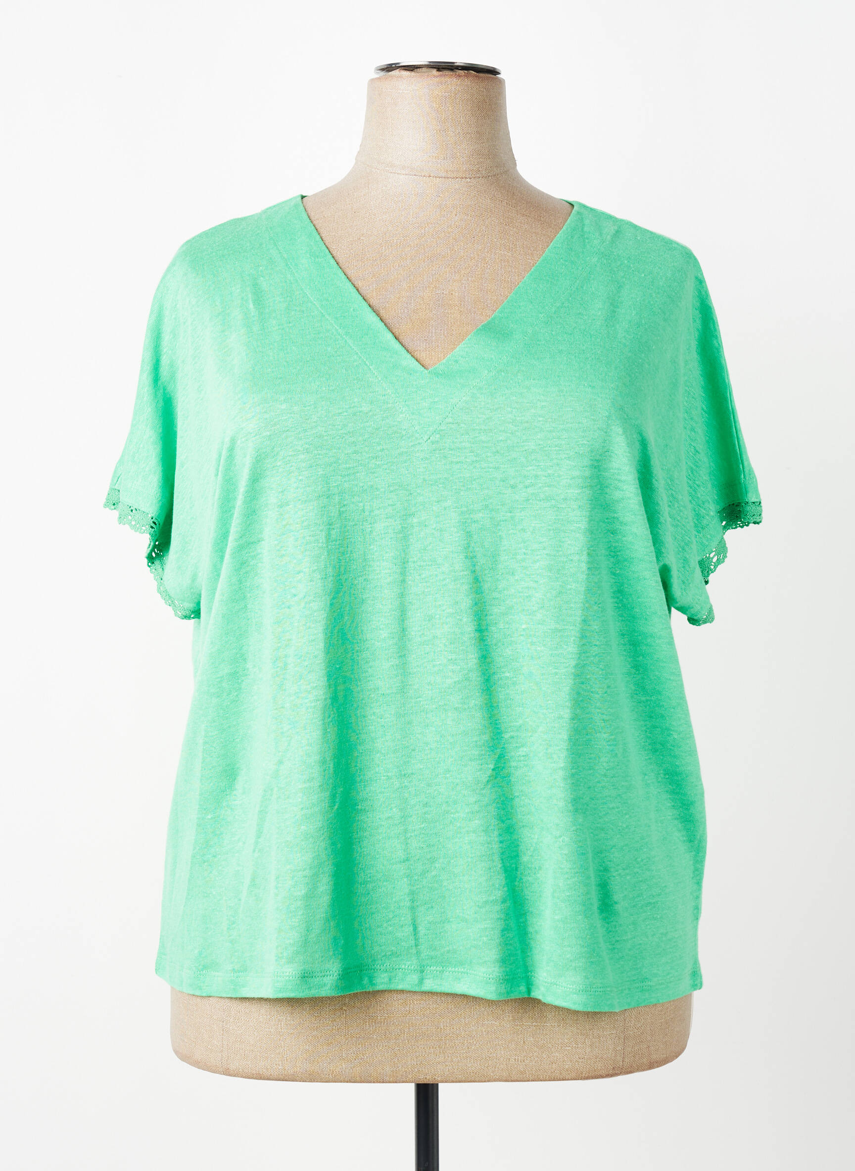 Top elasticitate mâneci scurte verde MALOKA femeie
