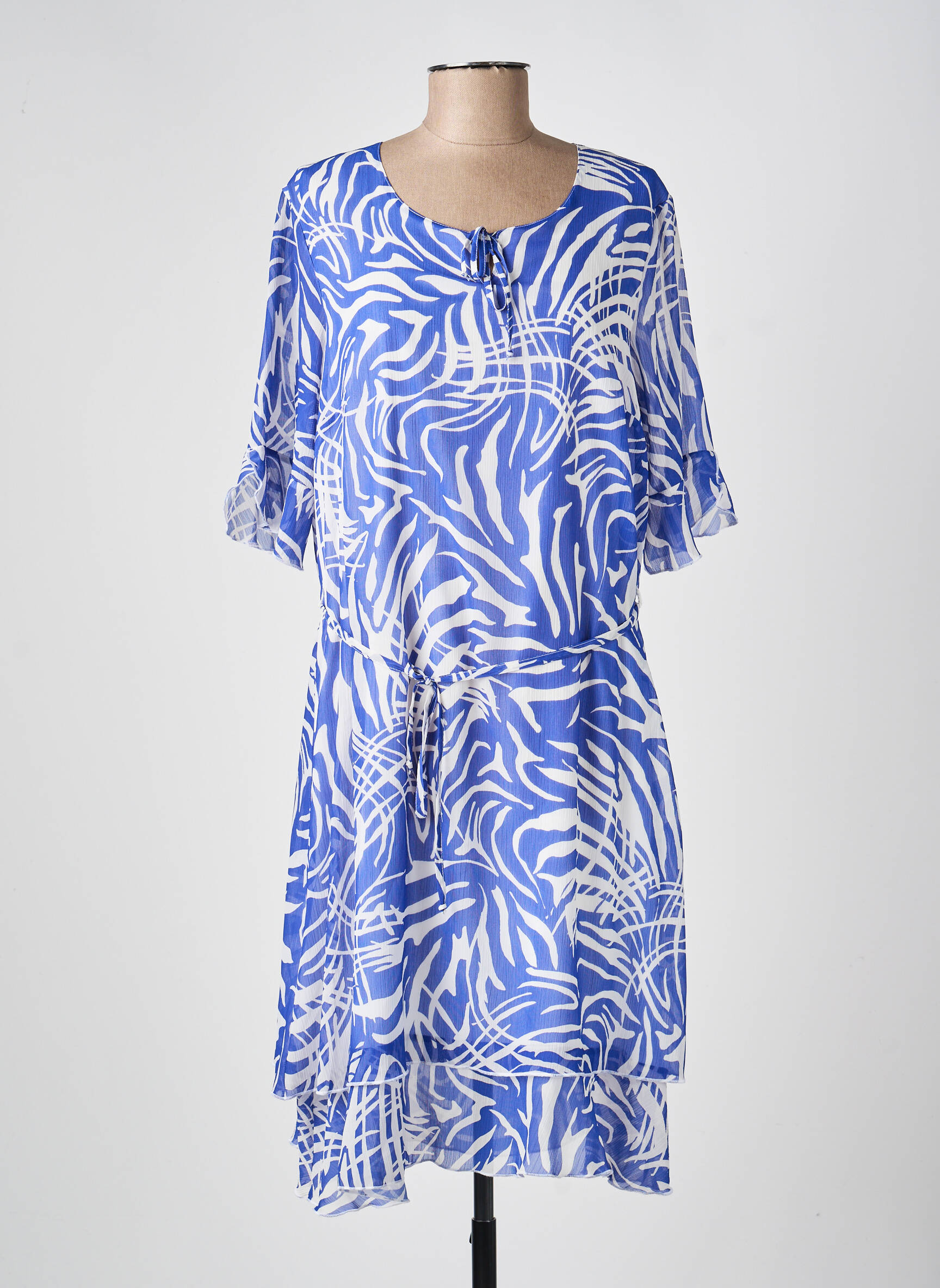 Rochie midi imprimeu fantezie mâneci scurte albastru GRIFFON femeie