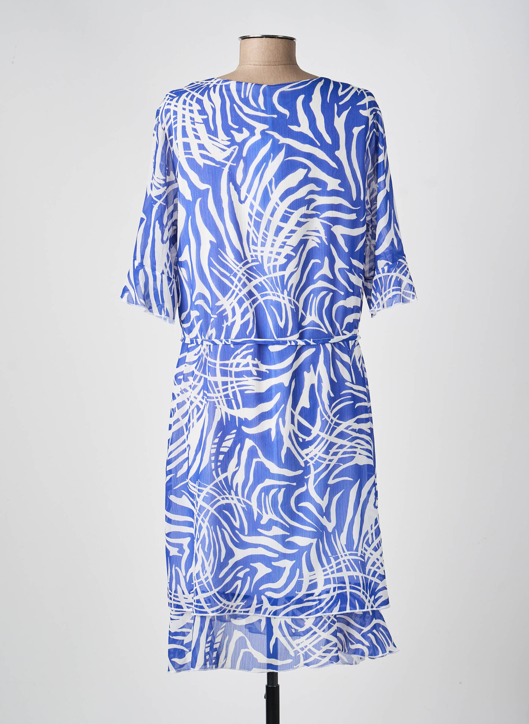 Rochie midi imprimeu fantezie mâneci scurte albastru GRIFFON femeie