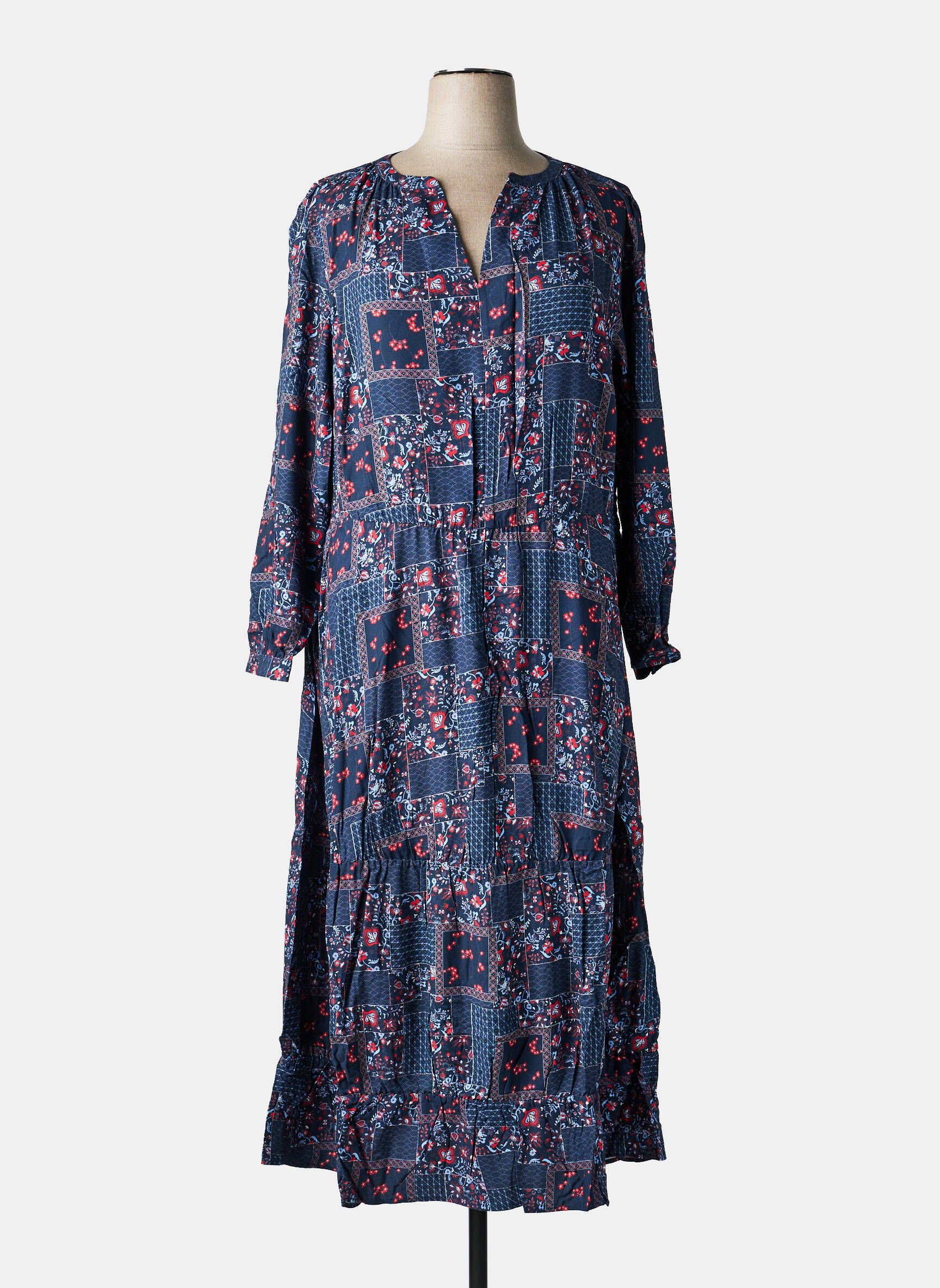 Rochie lungă imprimeu fantezie mâneci lungi albastru SHEEGO femeie