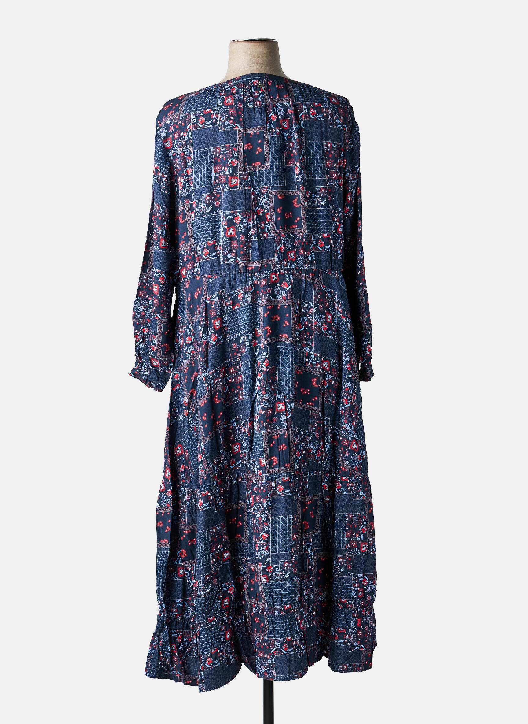 Rochie lungă imprimeu fantezie mâneci lungi albastru SHEEGO femeie