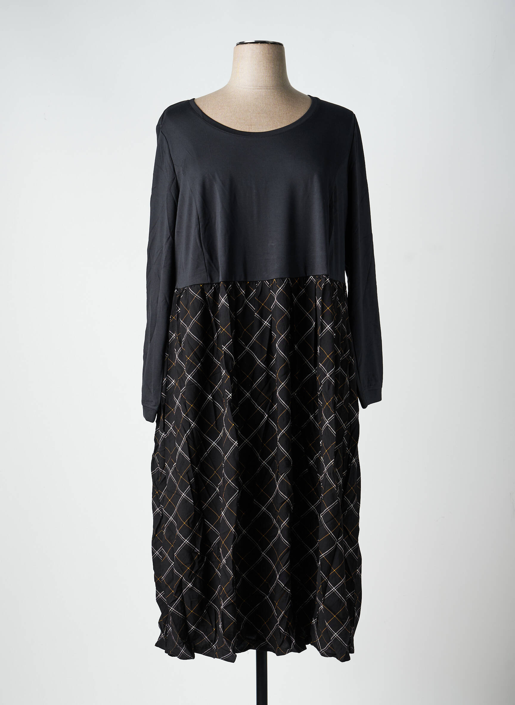 Rochie lungă imprimeu fantezie mâneci lungi negru SHEEGO femeie