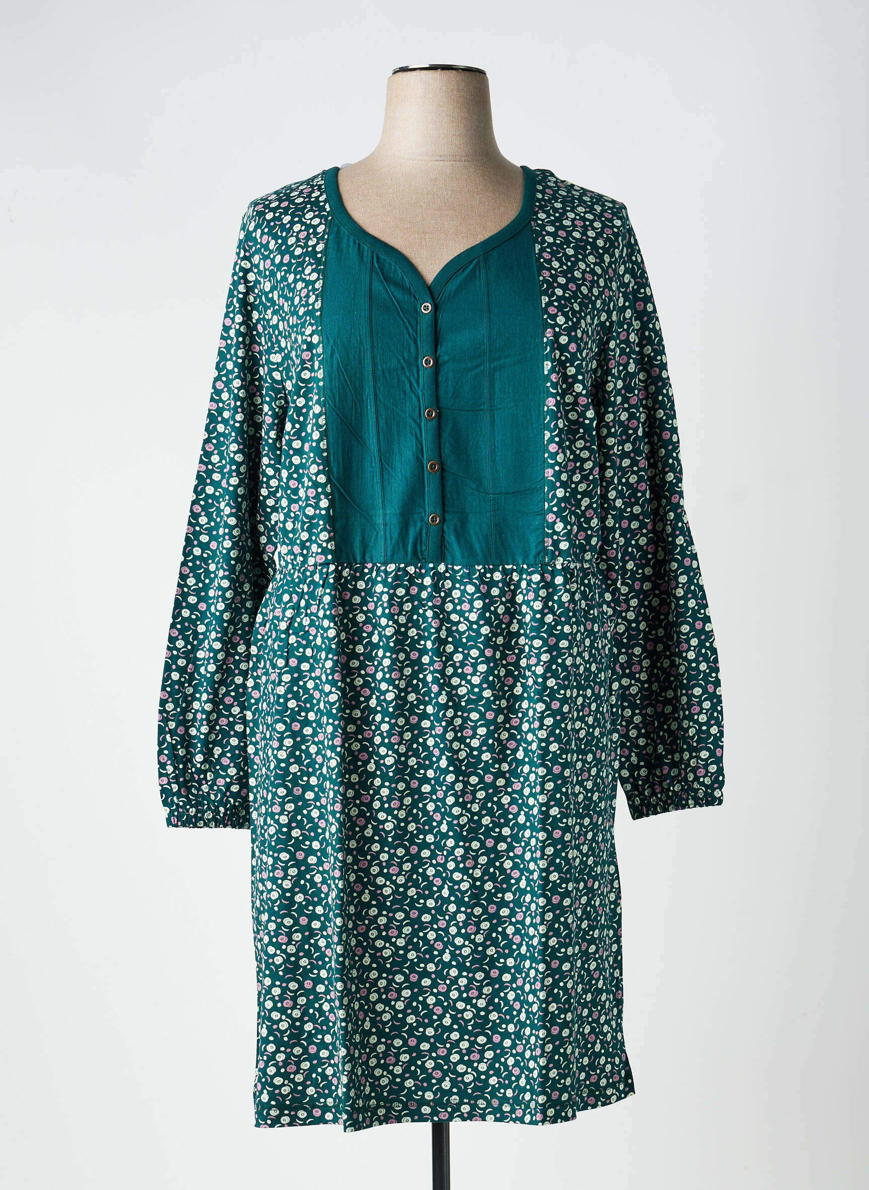 Rochie midi croială fluidă mâneci lungi verde SHEEGO femeie