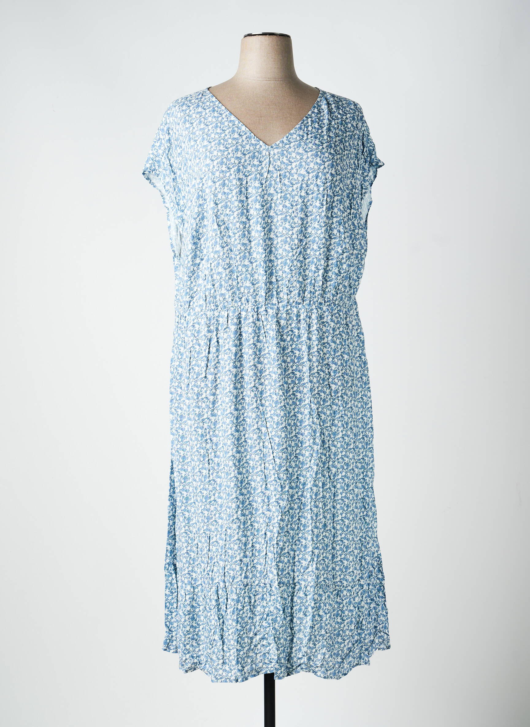 Rochie midi croială fluidă mâneci scurte albastru SHEEGO femeie