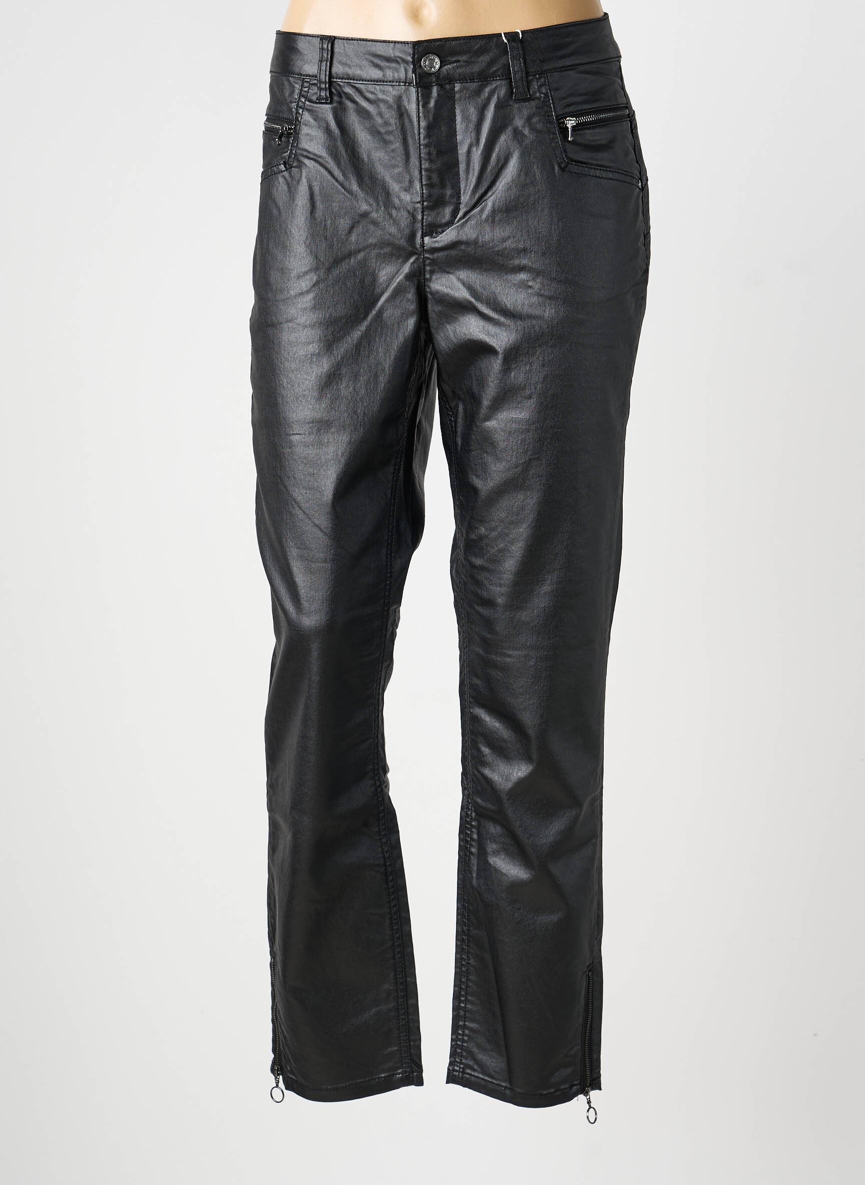 Pantalon drept închidere cu fermoar sub clapetă cu nasturi negru HEINE femeie