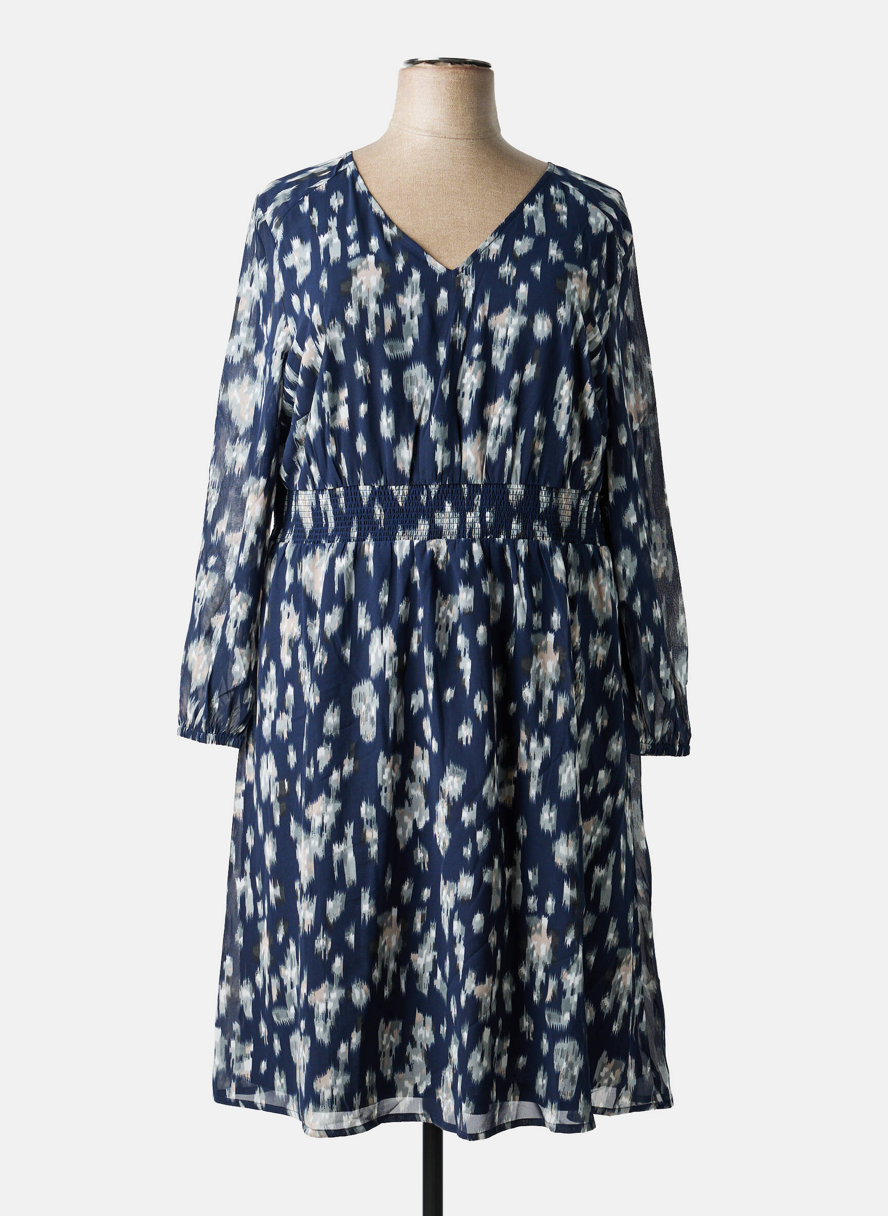 Rochie midi imprimeu fantezie mâneci lungi albastru SHEEGO femeie