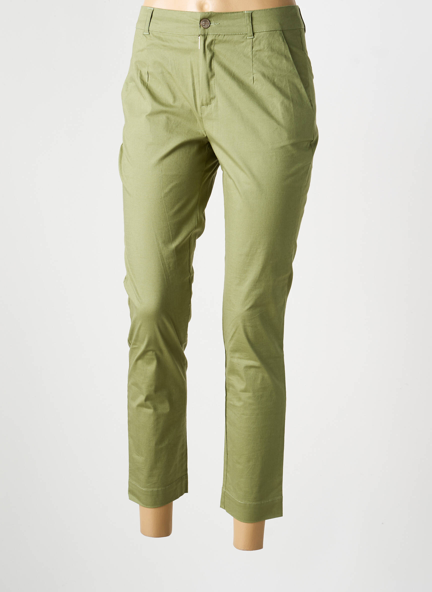 Pantalon chino închidere cu fermoar sub clapetă cu nasturi mărime normală verde LA FIANCÉE femeie