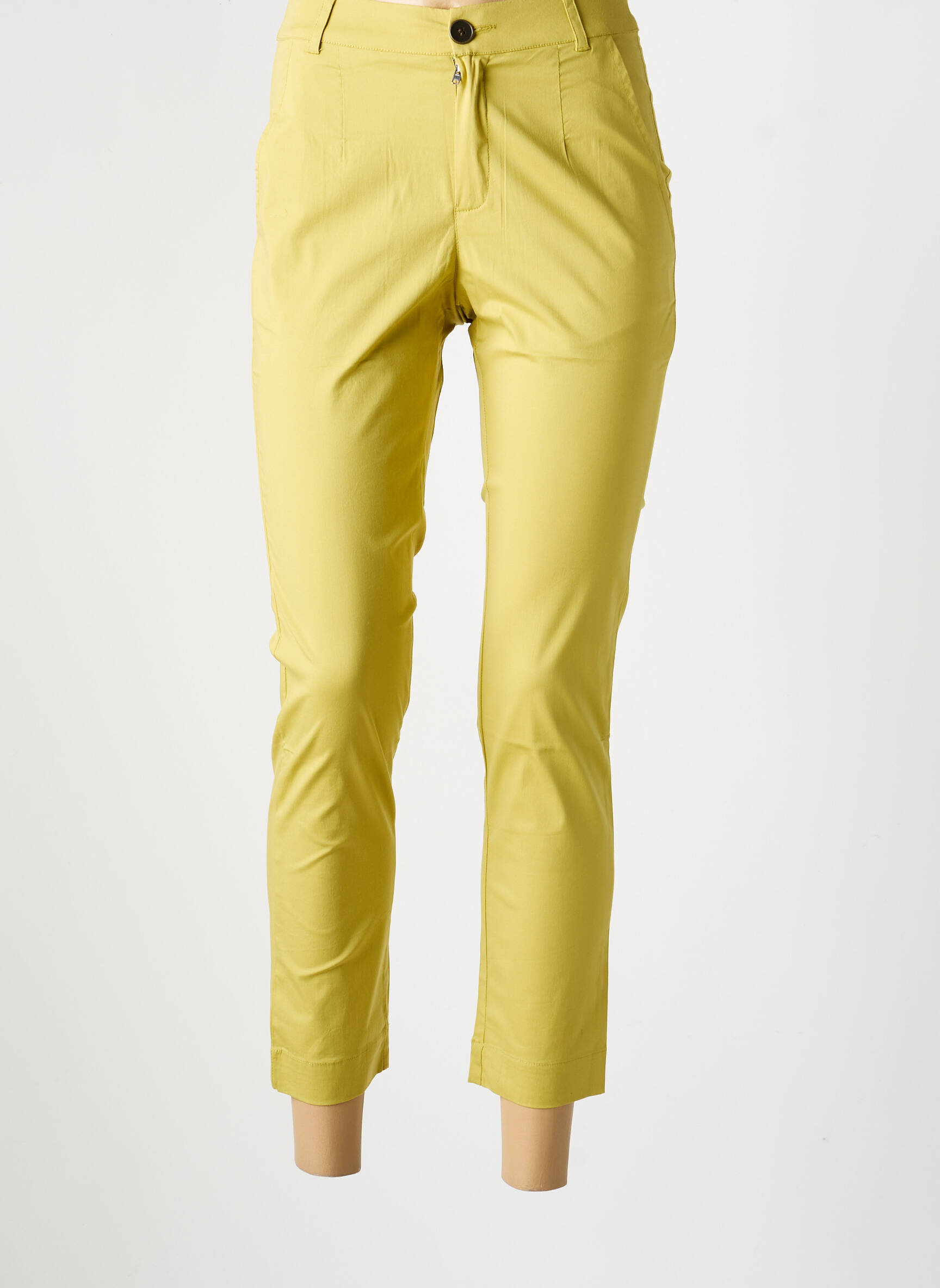 Pantalon chino închidere cu fermoar sub clapetă cu nasturi mărime normală verde LA FIANCÉE femeie