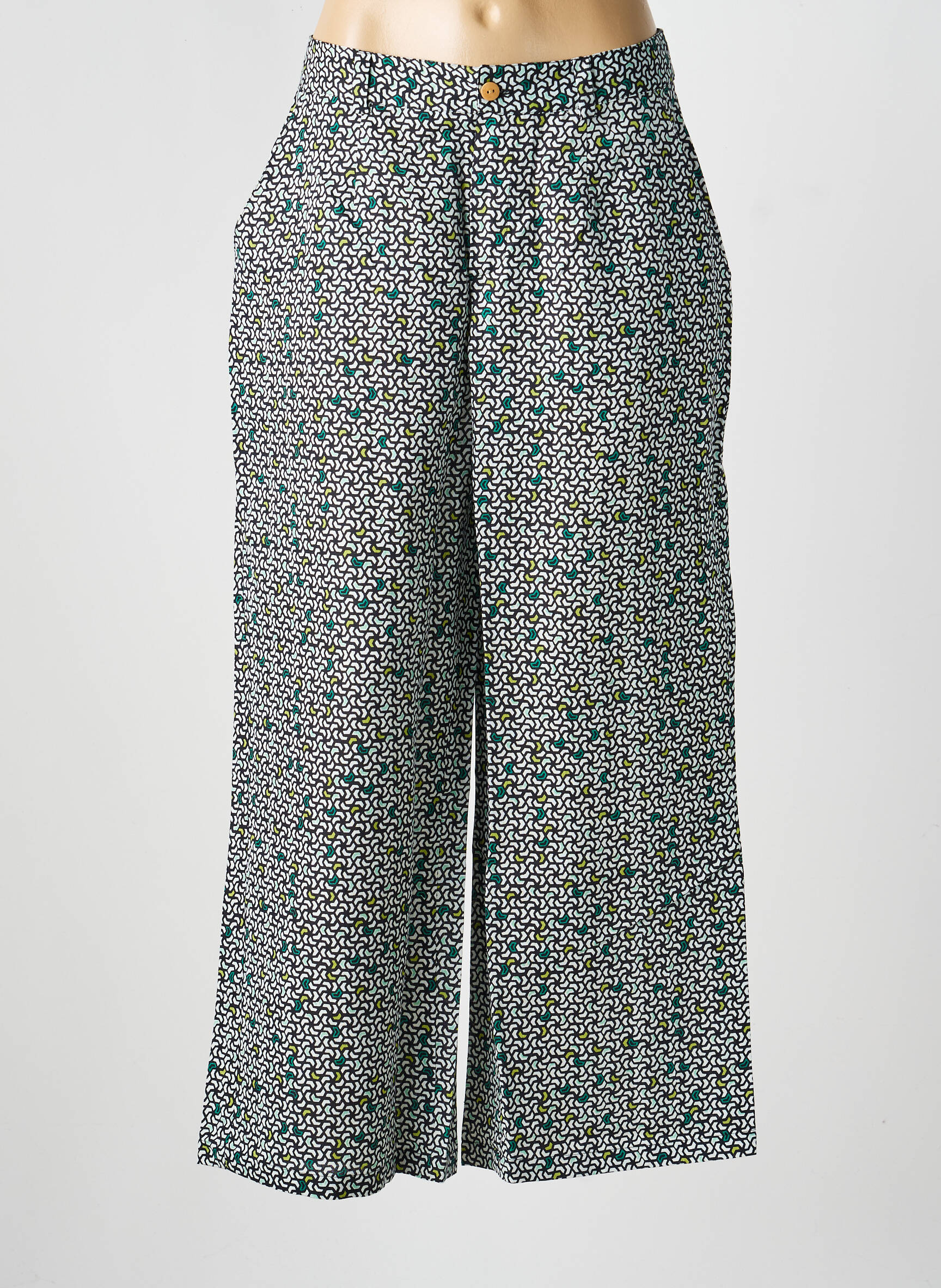 Pantalon drept închidere cu fermoar sub clapetă cu nasturi mărime normală verde LA FIANCÉE femeie