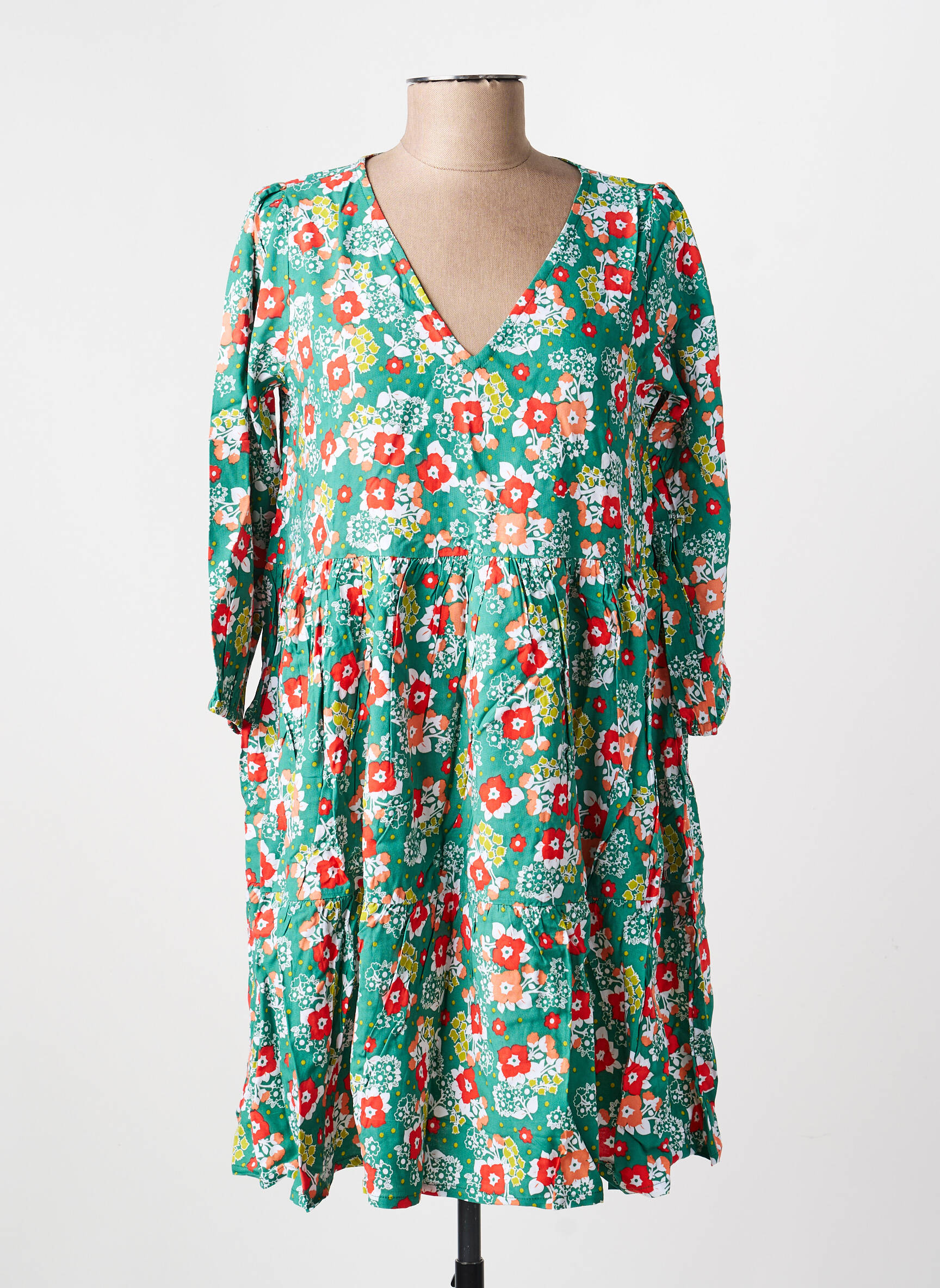 Rochie midi mâneci 3/4 mâneci 3/4 verde PRINCESSE NOMADE femeie