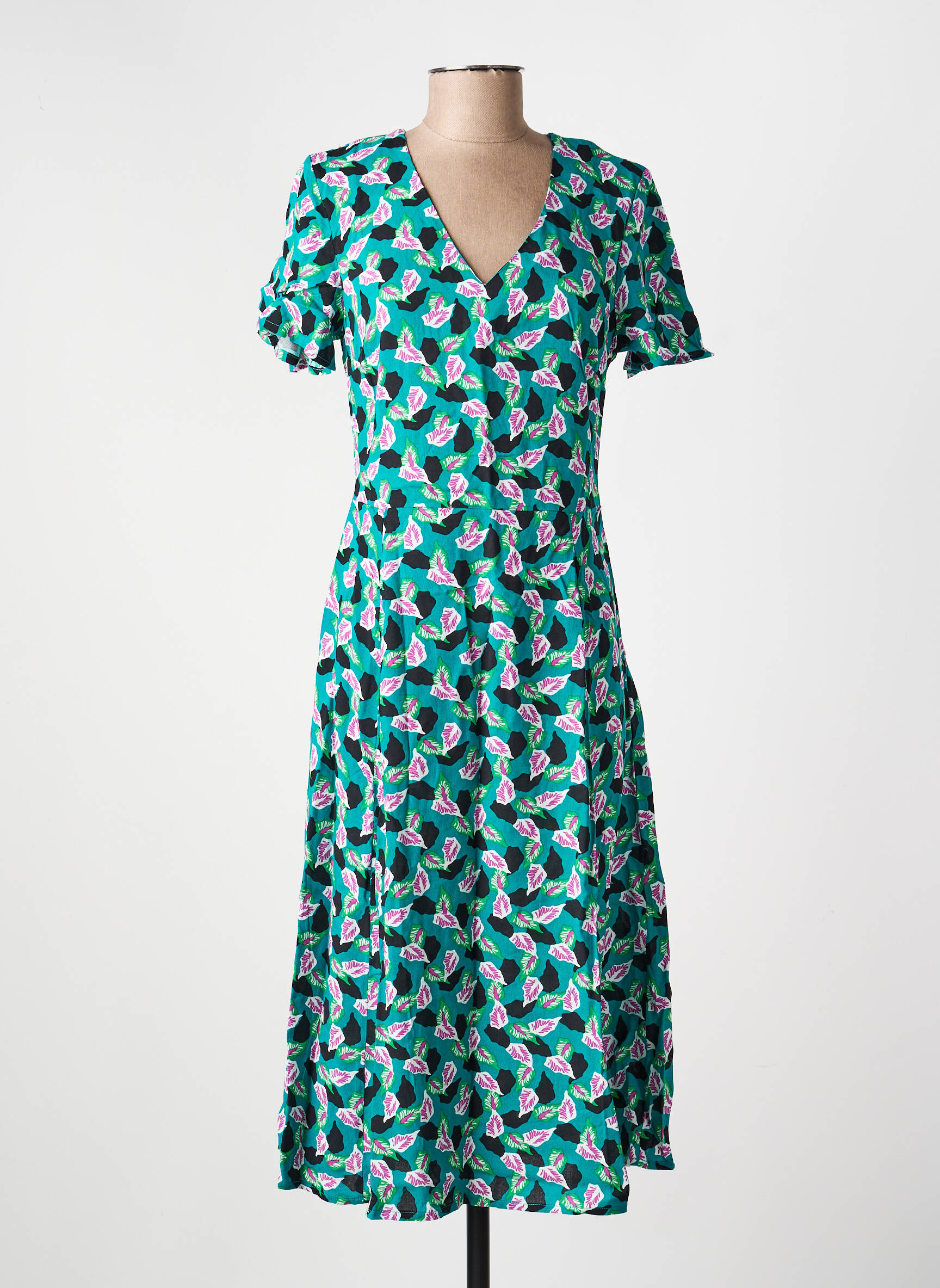 Rochie midi imprimeu fantezie mâneci scurte albastru LA FIANCÉE femeie