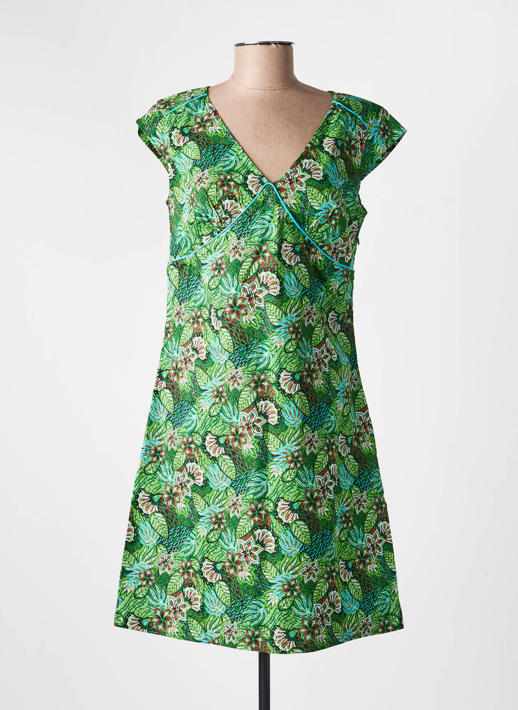 Rochie scurtă croială evazată mâneci scurte verde LA FIANCÉE femeie