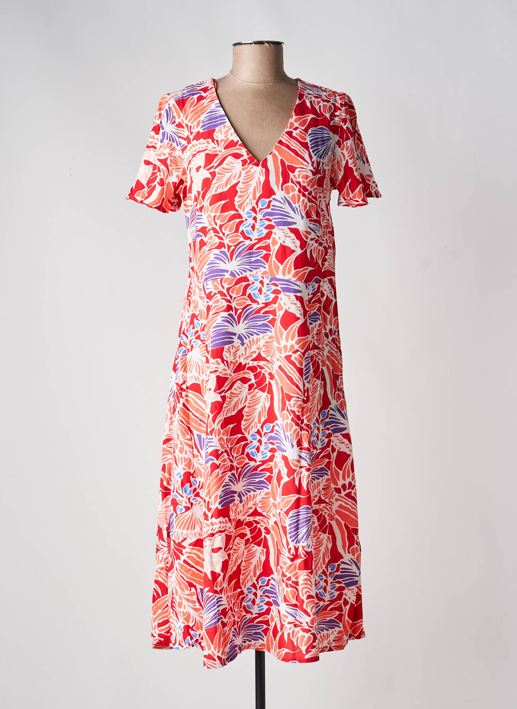 Rochie midi imprimeu floral mâneci scurte portocalie LA FIANCÉE femeie