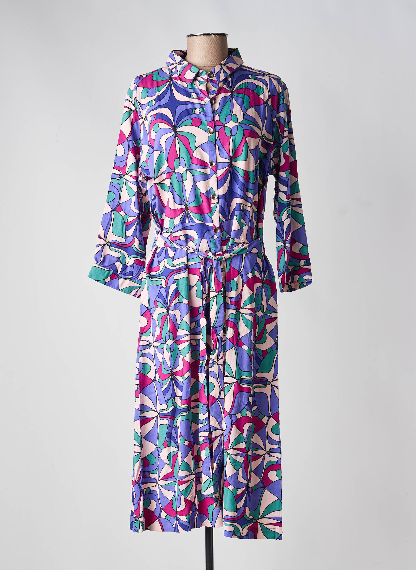 Rochie midi imprimeu floral mâneci 3/4 violet PRINCESSE NOMADE femeie