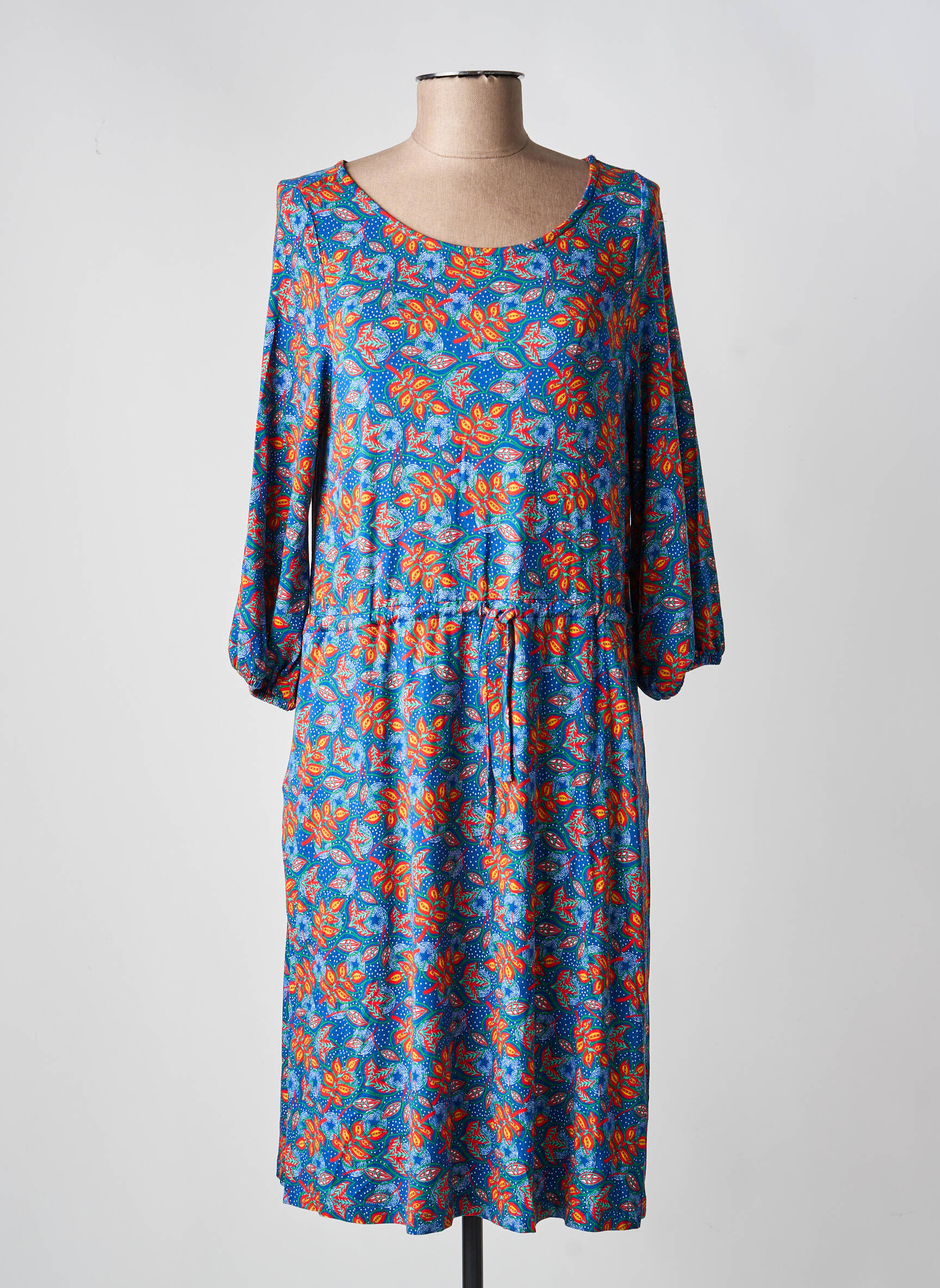 Rochie midi imprimeu floral mâneci 3/4 albastru PRINCESSE NOMADE femeie