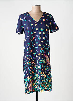Rochie midi imprimeu fantezie mâneci scurte albastru LA FIANCÉE femeie