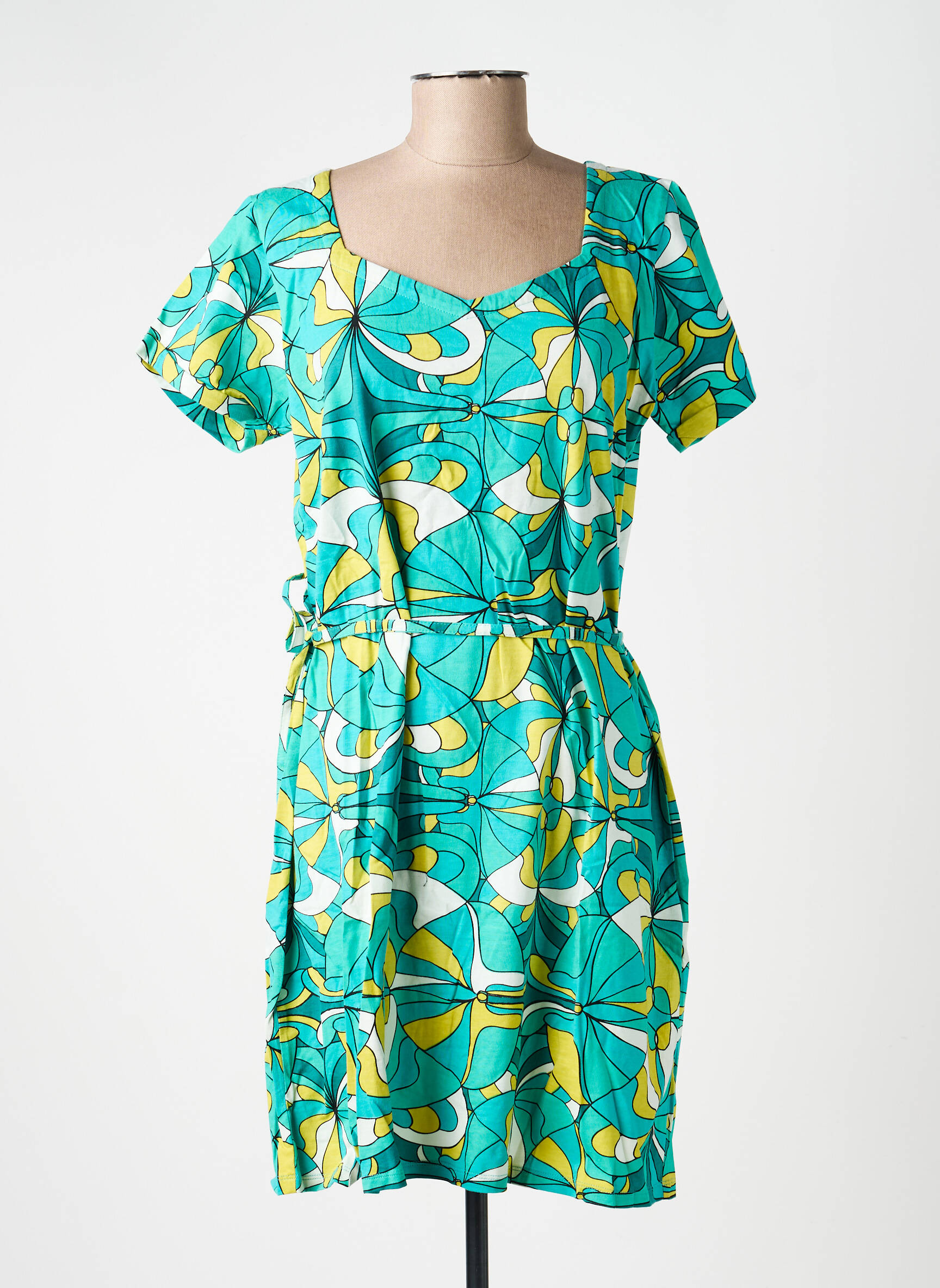 Rochie midi imprimeu fantezie mâneci scurte verde PRINCESSE NOMADE femeie