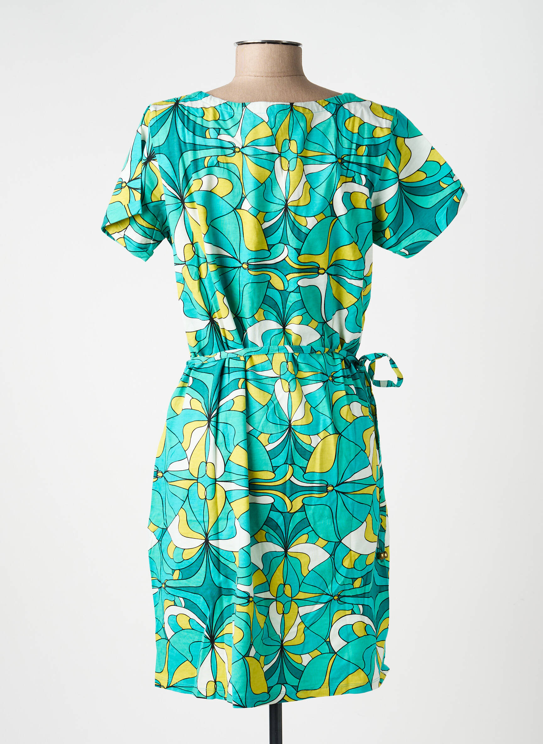 Rochie midi imprimeu fantezie mâneci scurte verde PRINCESSE NOMADE femeie