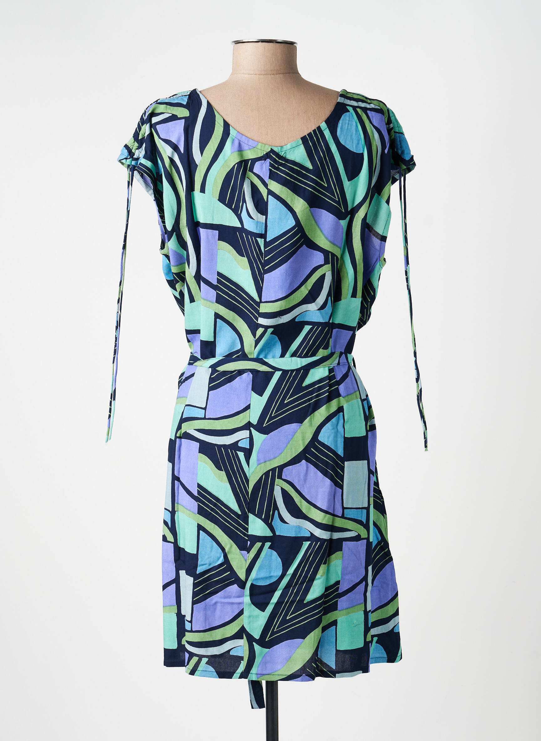 Rochie midi imprimeu fantezie mâneci scurte albastru PRINCESSE NOMADE femeie