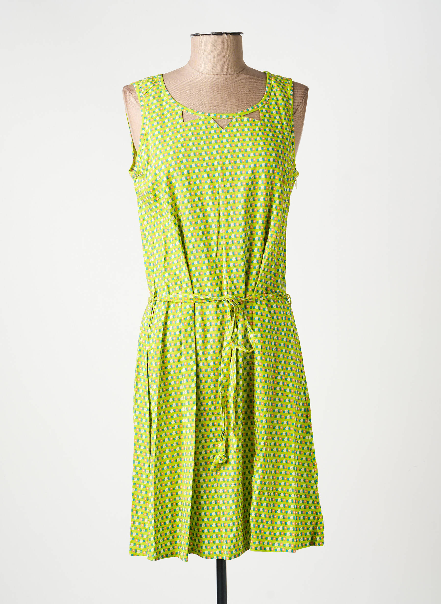 Rochie midi imprimeu fantezie fără mâneci verde PRINCESSE NOMADE femeie