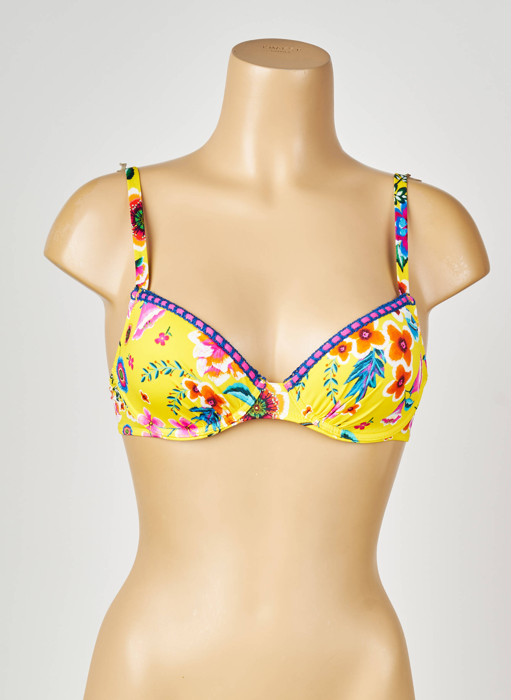 Sutien de costum de baie bretele elastice reglabile sutien balconet cu decolteu înalt galben ANTIGEL femeie