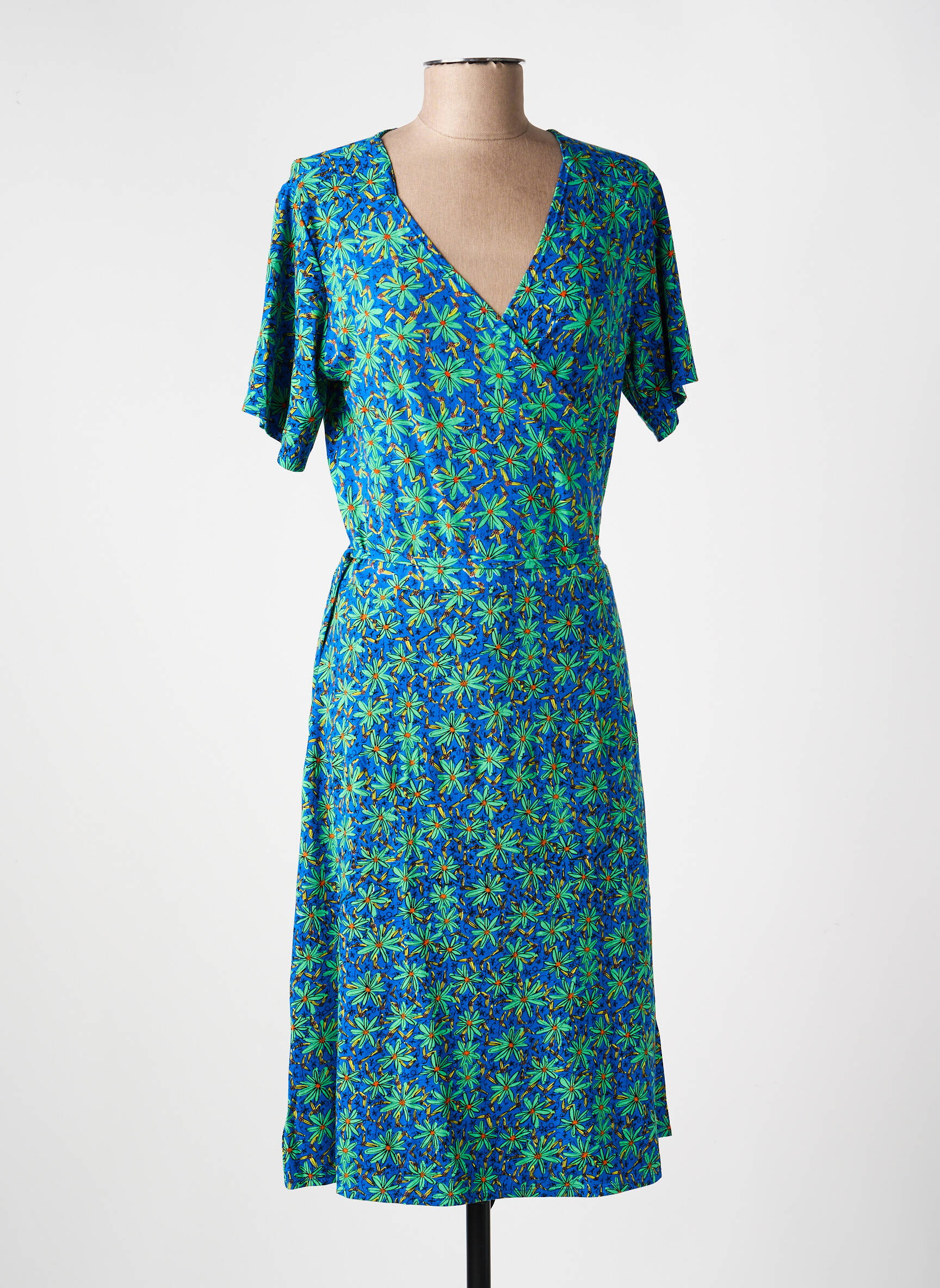 Rochie midi imprimeu fantezie mâneci scurte albastru PRINCESSE NOMADE femeie