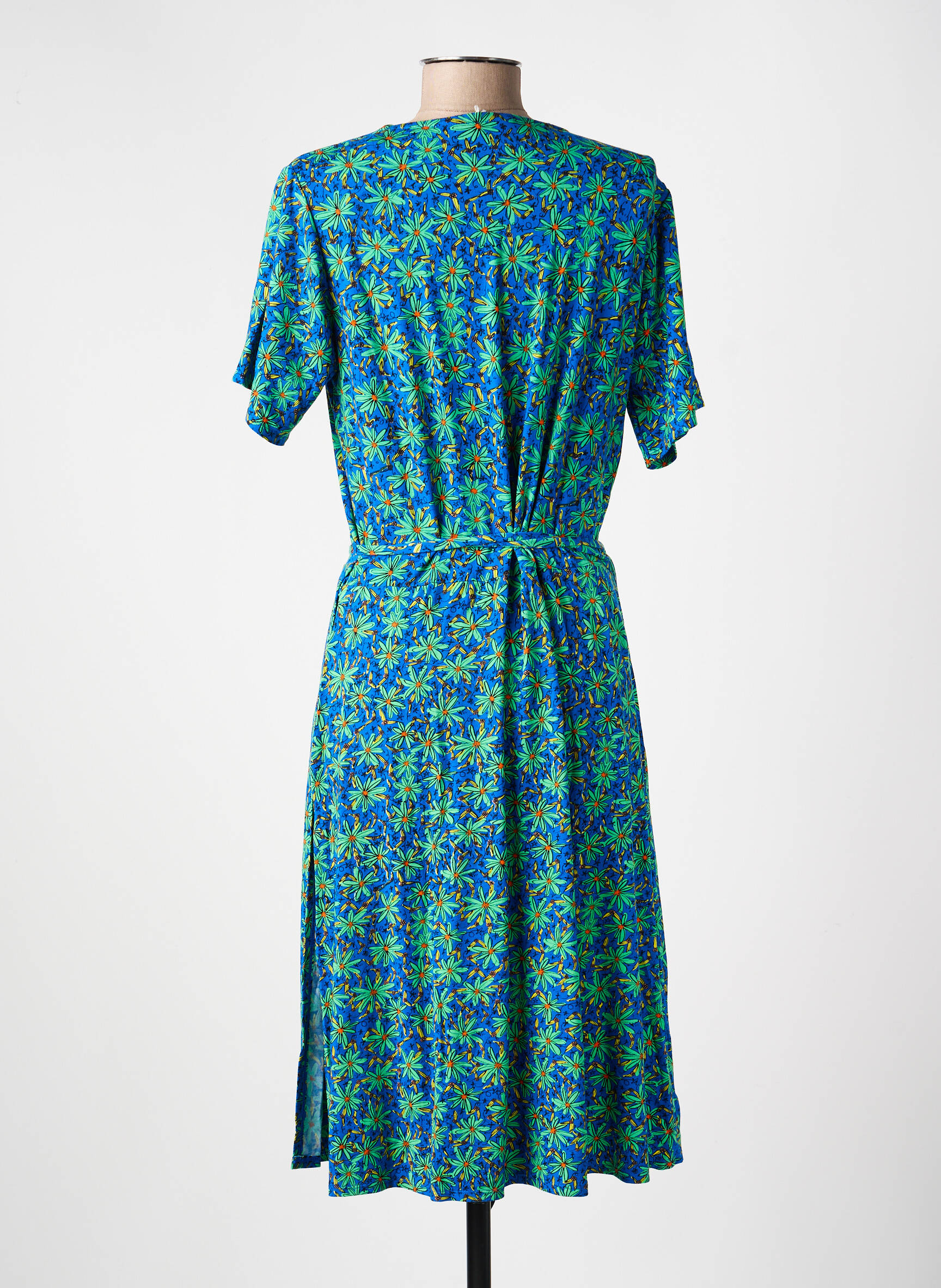 Rochie midi imprimeu fantezie mâneci scurte albastru PRINCESSE NOMADE femeie
