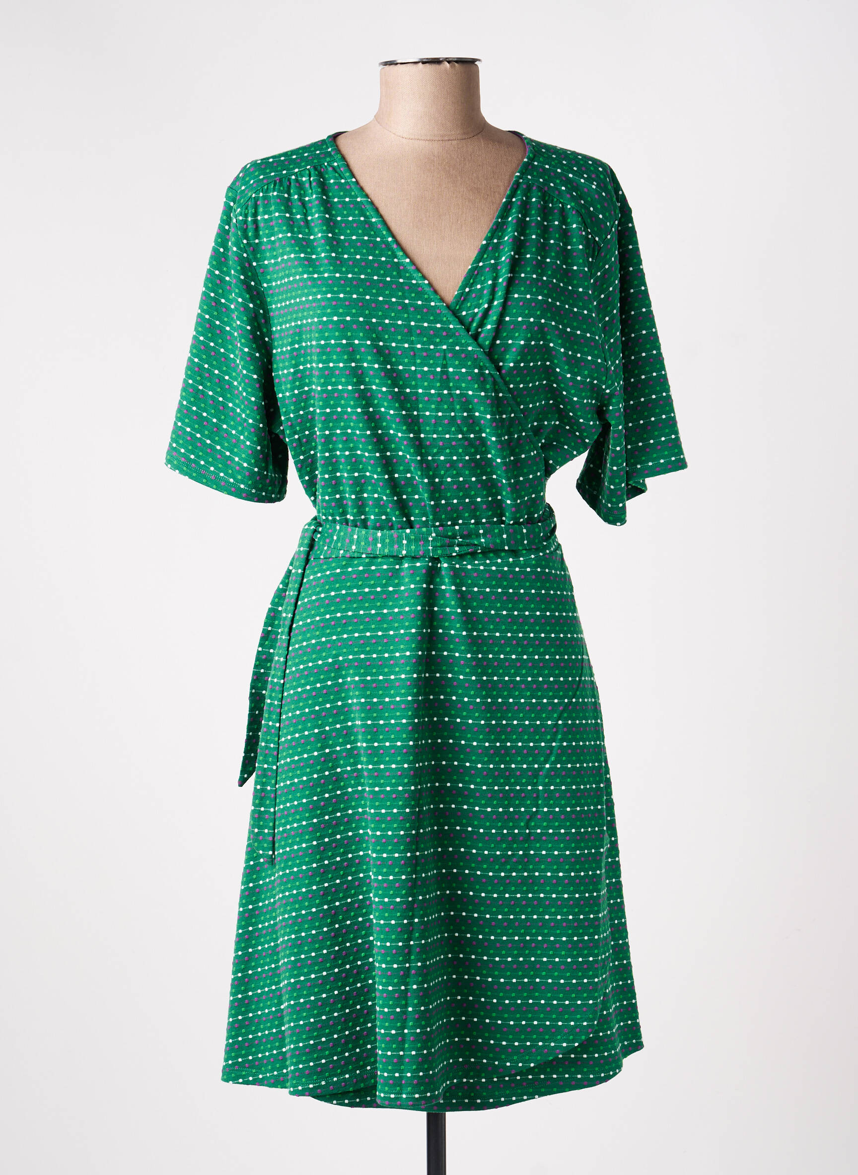 Rochie midi imprimeu fantezie mâneci scurte verde LA FIANCÉE femeie